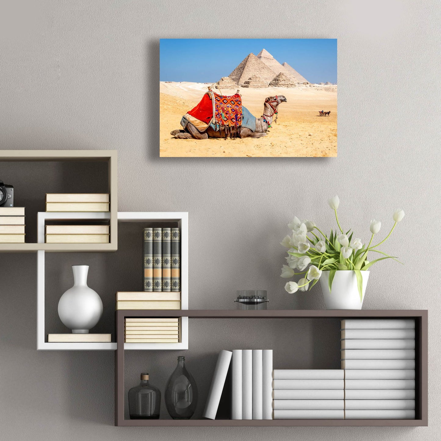 Epic Art ' Camel Resting by the Pyramids, Giza, Egypt' by Richard Silver, Acrylic Glass Wall Art,24x16