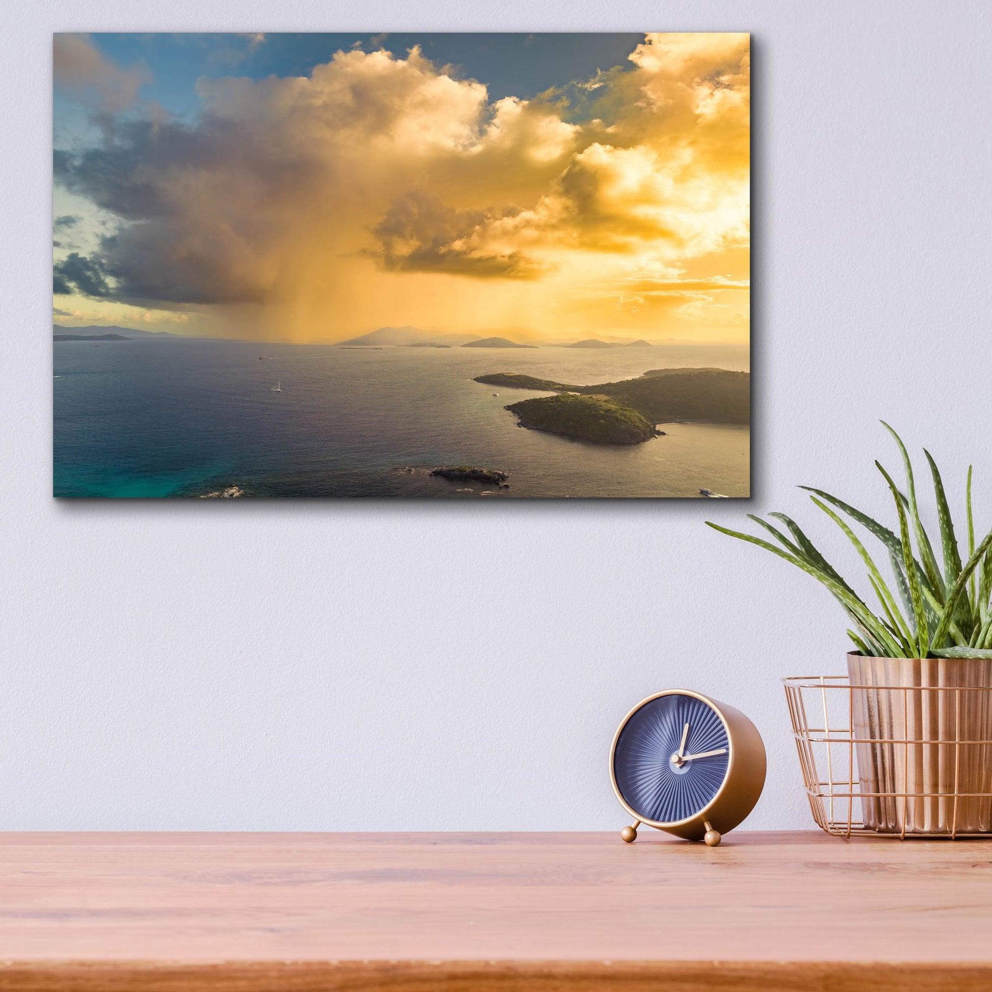 Epic Art 'Morning Rain Over Pillsbury Sound USVI' by Epic Portfolio, Acrylic Glass Wall Art,16x12