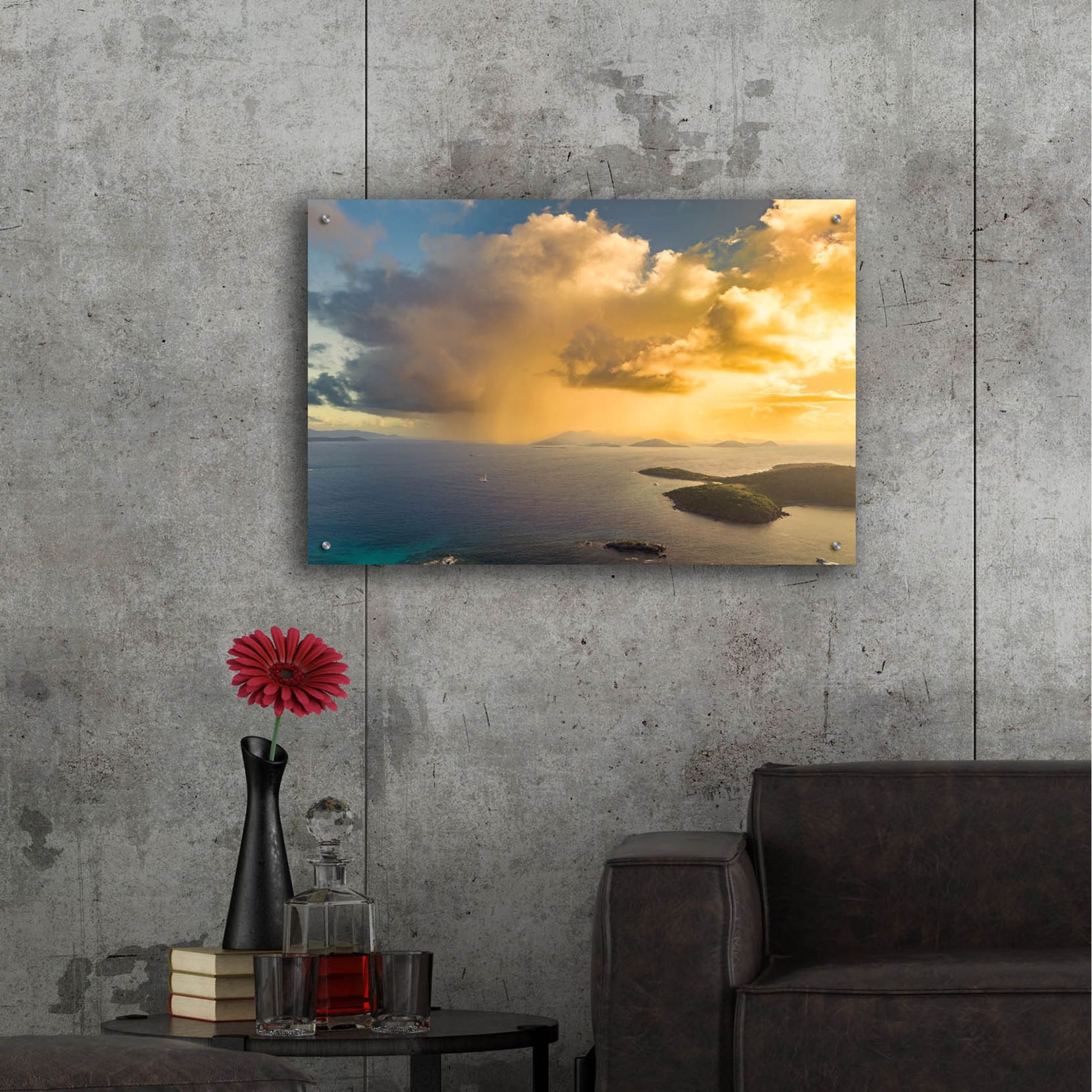 Epic Art 'Morning Rain Over Pillsbury Sound USVI' by Epic Portfolio, Acrylic Glass Wall Art,36x24