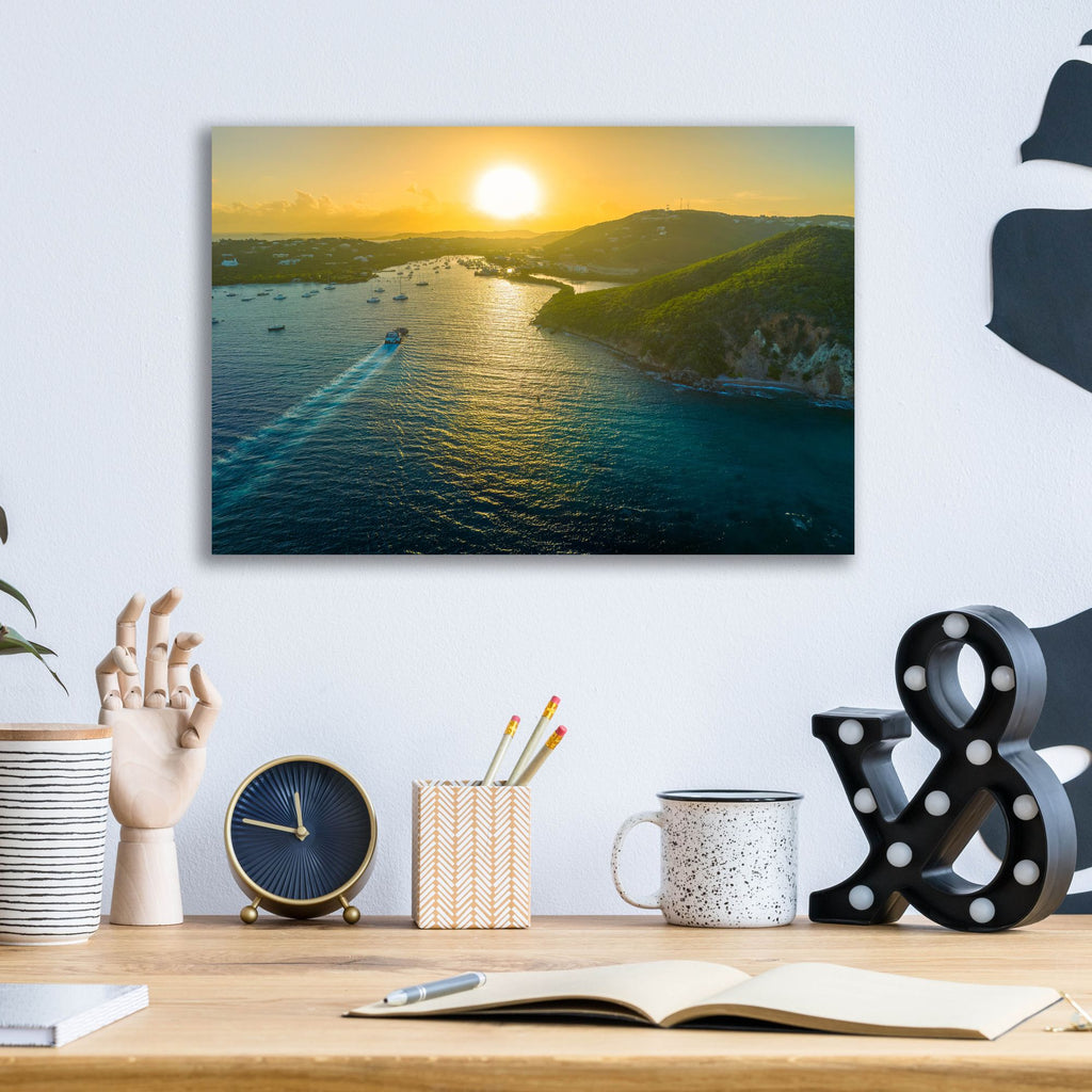 Epic Art 'Sunset over Vessup Bay St Thomas USVI' by Epic Portfolio, Acrylic Glass Wall Art,16x12