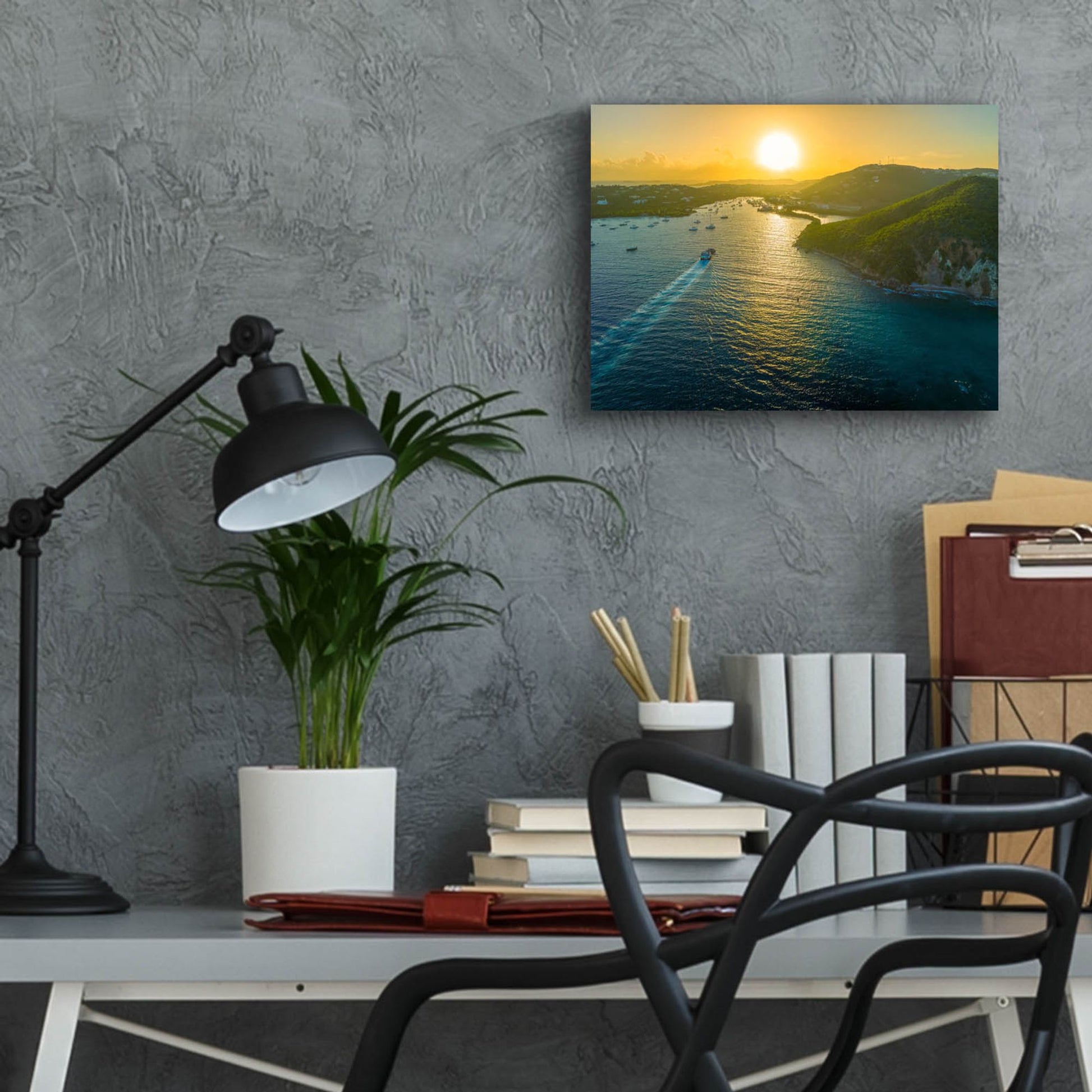 Epic Art 'Sunset over Vessup Bay St Thomas USVI' by Epic Portfolio, Acrylic Glass Wall Art,16x12