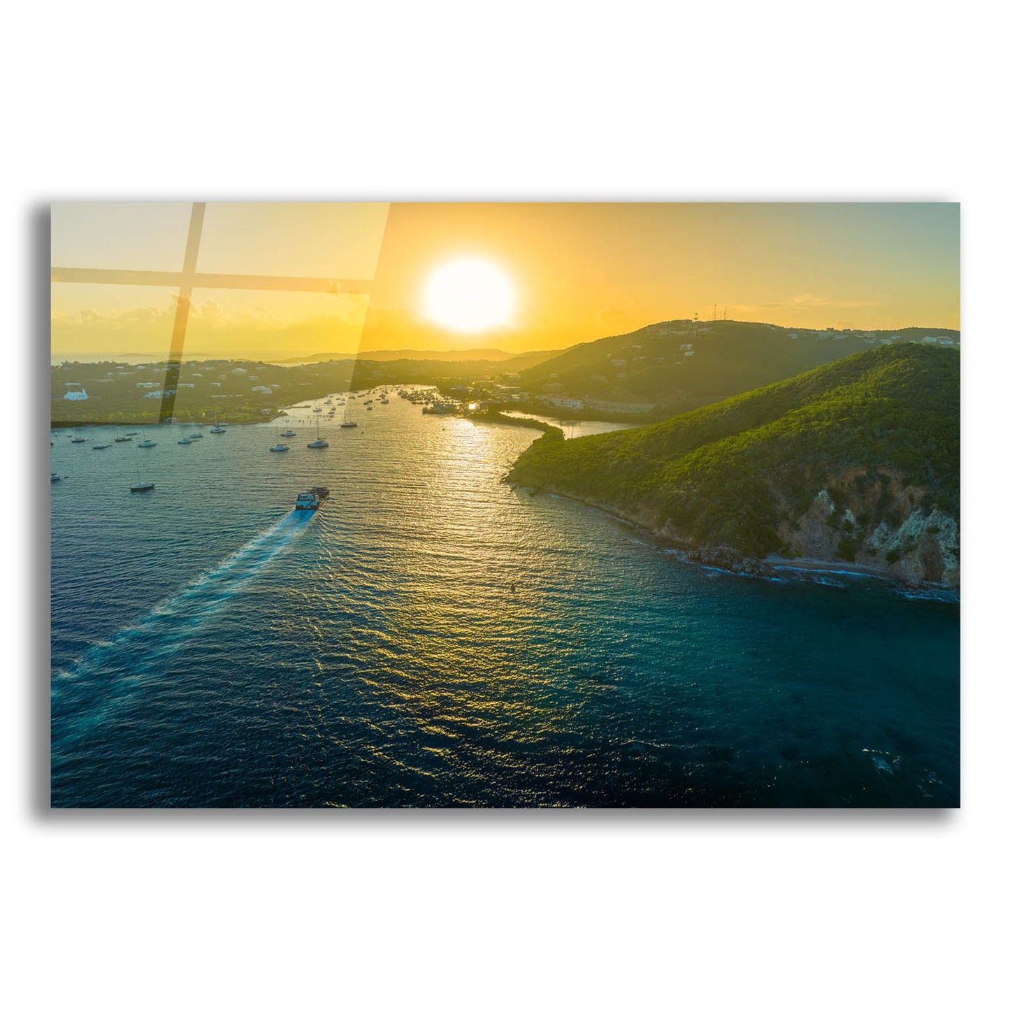 Epic Art 'Sunset over Vessup Bay St Thomas USVI' by Epic Portfolio, Acrylic Glass Wall Art,16x12