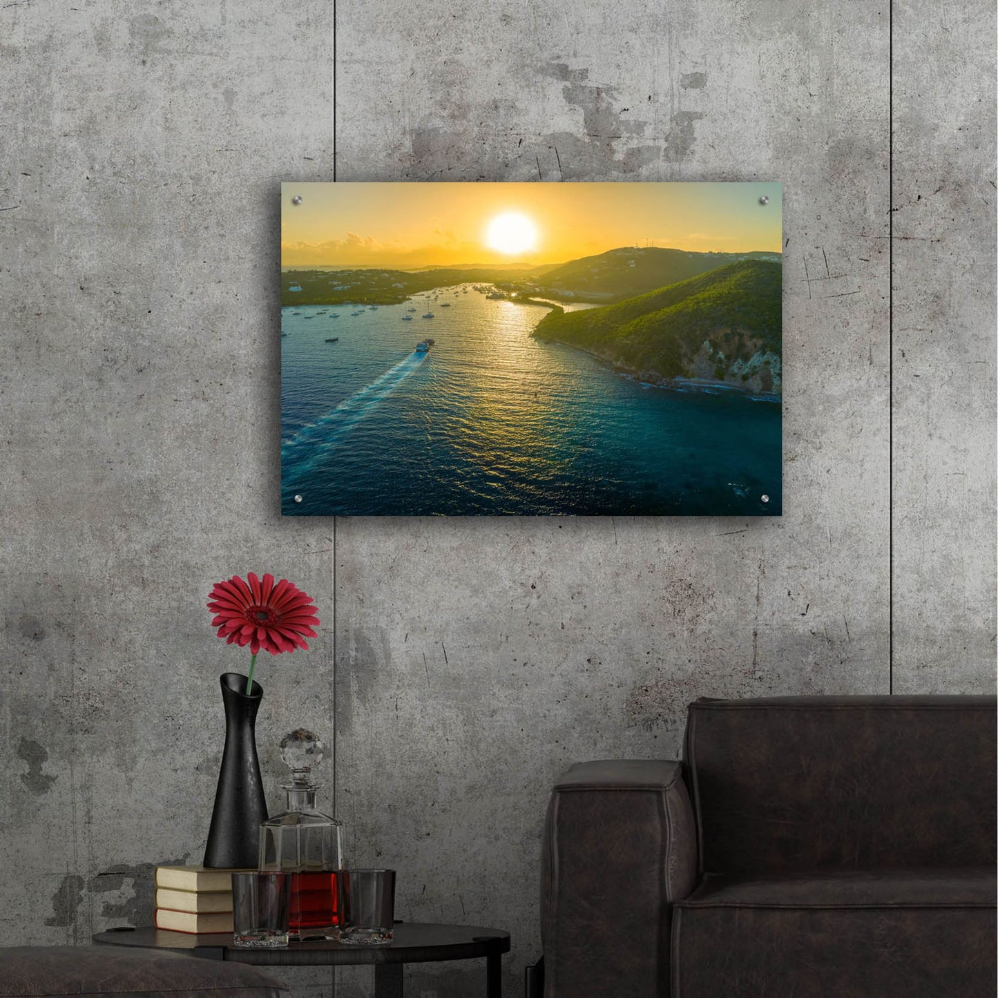 Epic Art 'Sunset over Vessup Bay St Thomas USVI' by Epic Portfolio, Acrylic Glass Wall Art,36x24