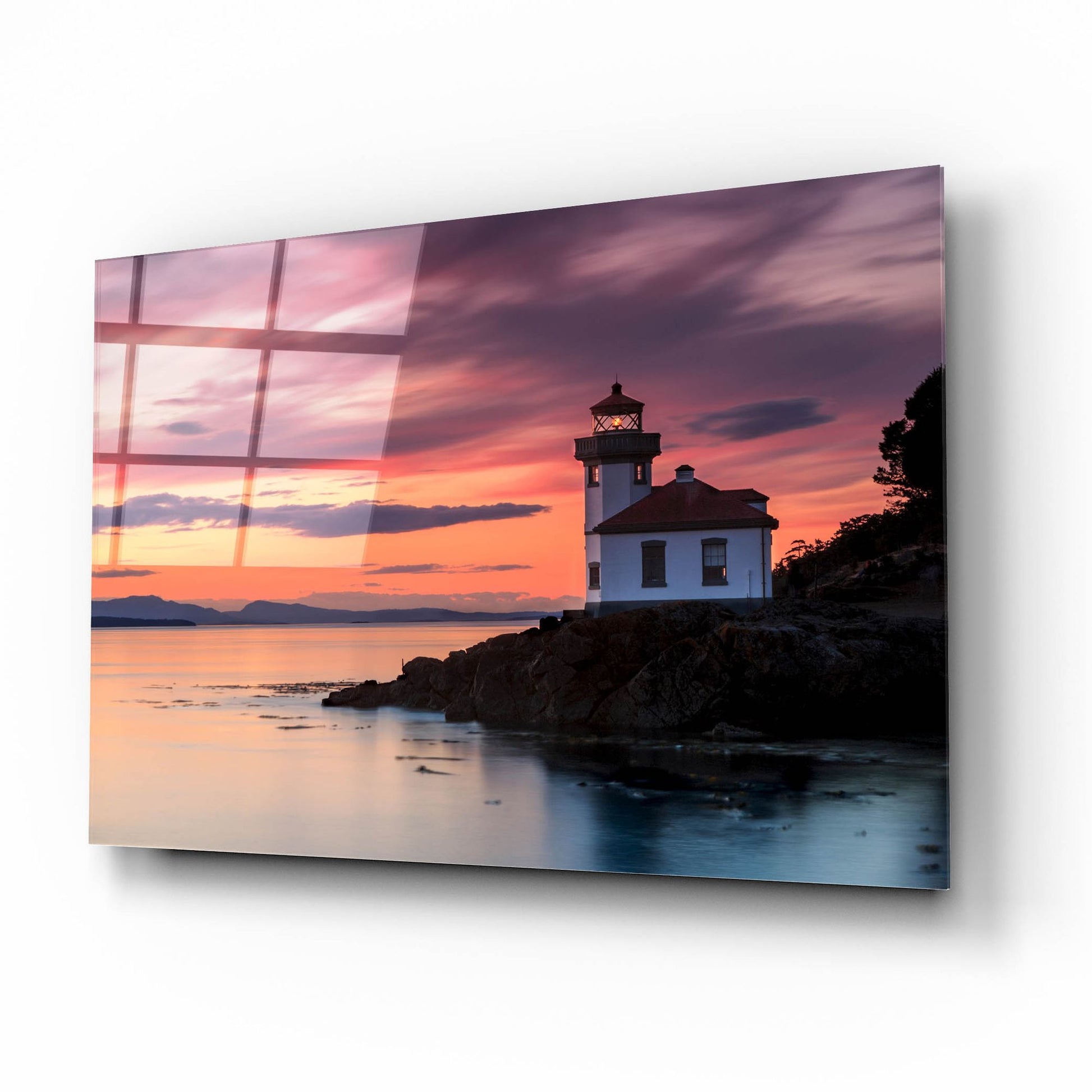 Epic Art ' Orange Sunset at Lime Kiln Lighthouse' by Shawn/Corinne Severn, Acrylic Glass Wall Art,16x12