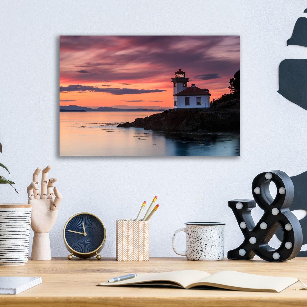 Epic Art ' Orange Sunset at Lime Kiln Lighthouse' by Shawn/Corinne Severn, Acrylic Glass Wall Art,16x12