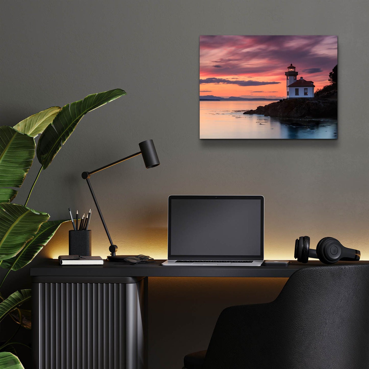 Epic Art ' Orange Sunset at Lime Kiln Lighthouse' by Shawn/Corinne Severn, Acrylic Glass Wall Art,16x12