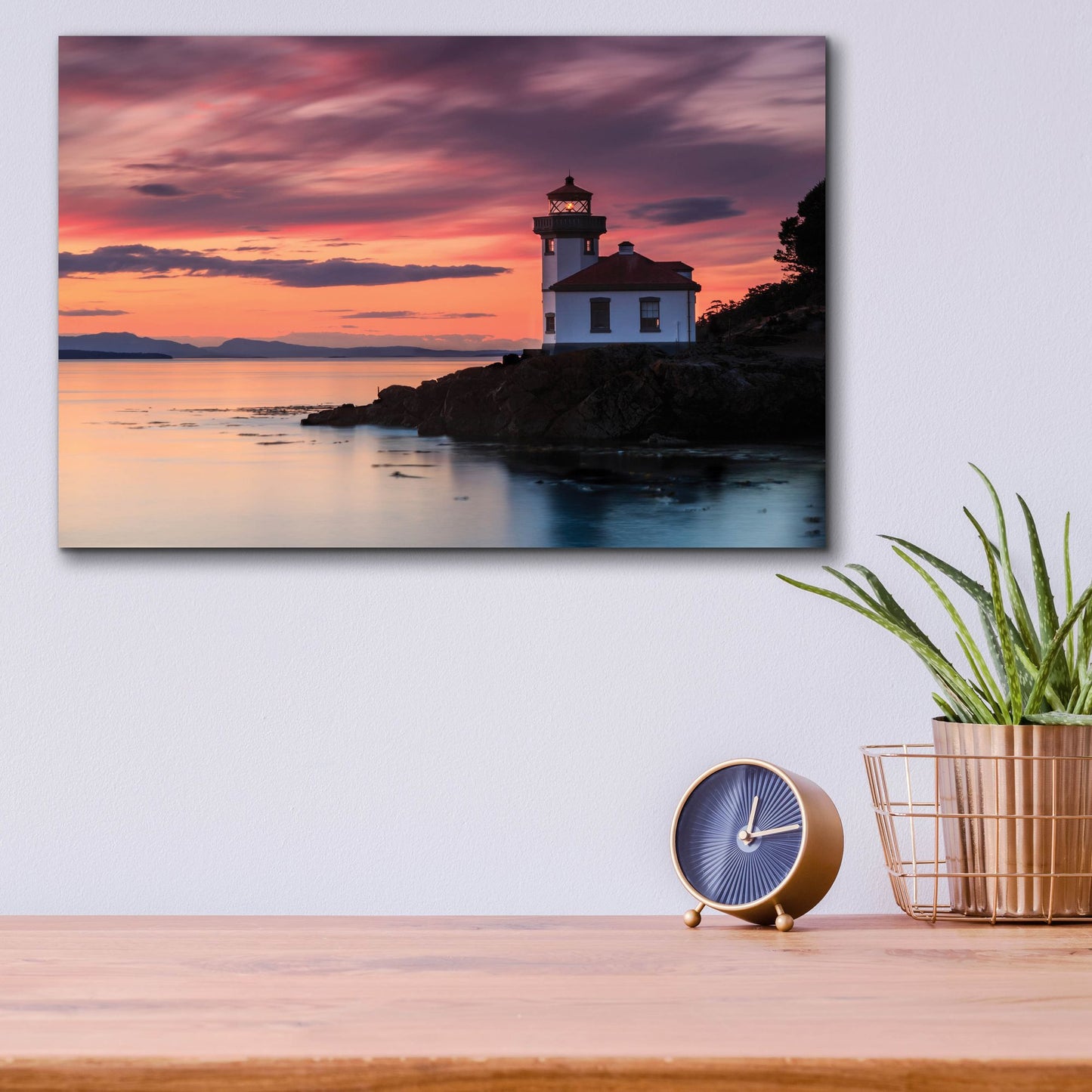 Epic Art ' Orange Sunset at Lime Kiln Lighthouse' by Shawn/Corinne Severn, Acrylic Glass Wall Art,16x12