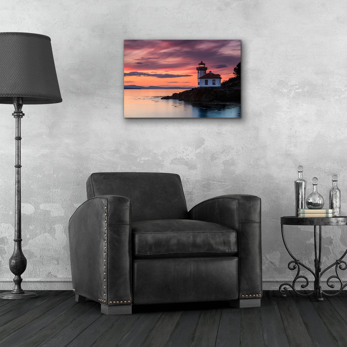 Epic Art ' Orange Sunset at Lime Kiln Lighthouse' by Shawn/Corinne Severn, Acrylic Glass Wall Art,24x16
