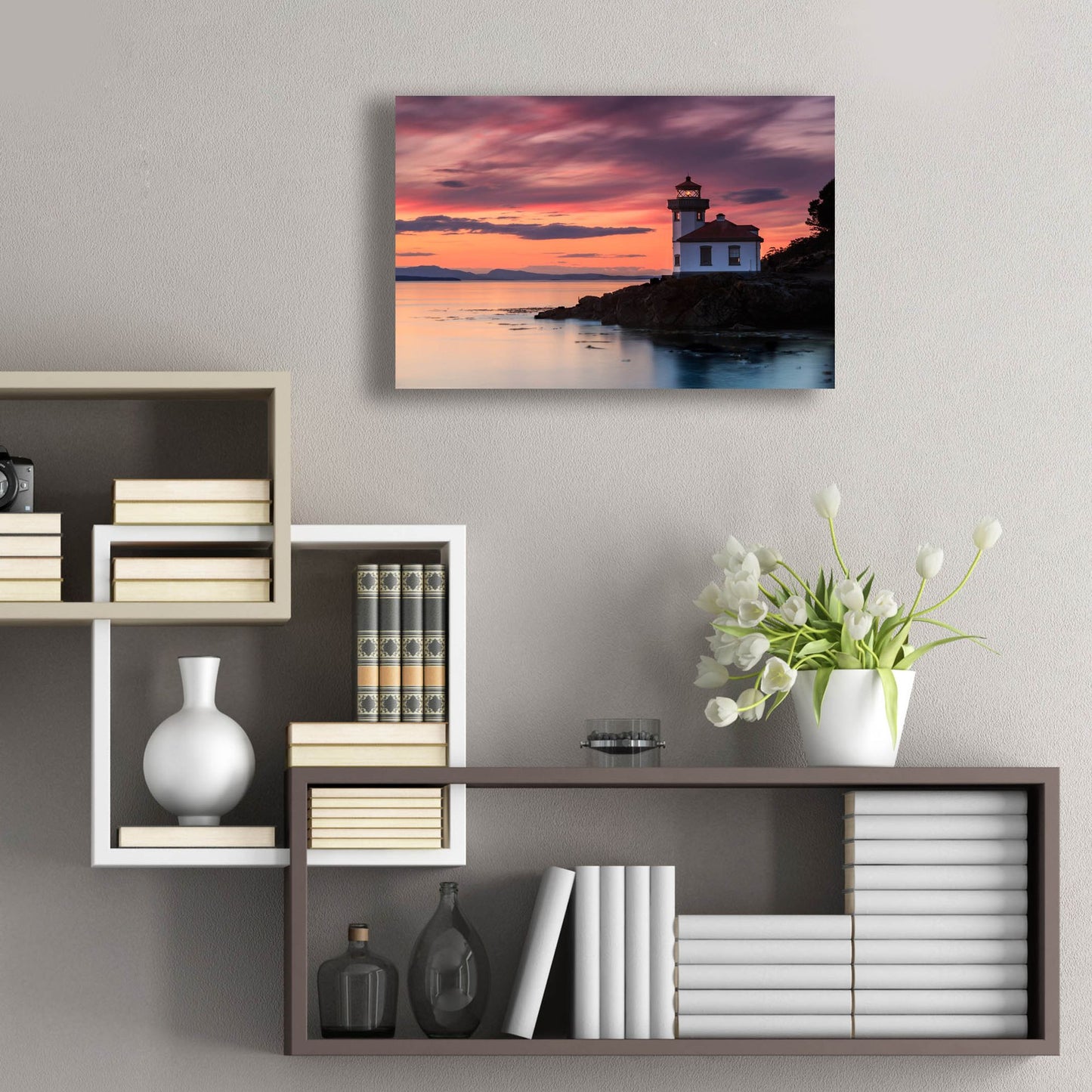 Epic Art ' Orange Sunset at Lime Kiln Lighthouse' by Shawn/Corinne Severn, Acrylic Glass Wall Art,24x16