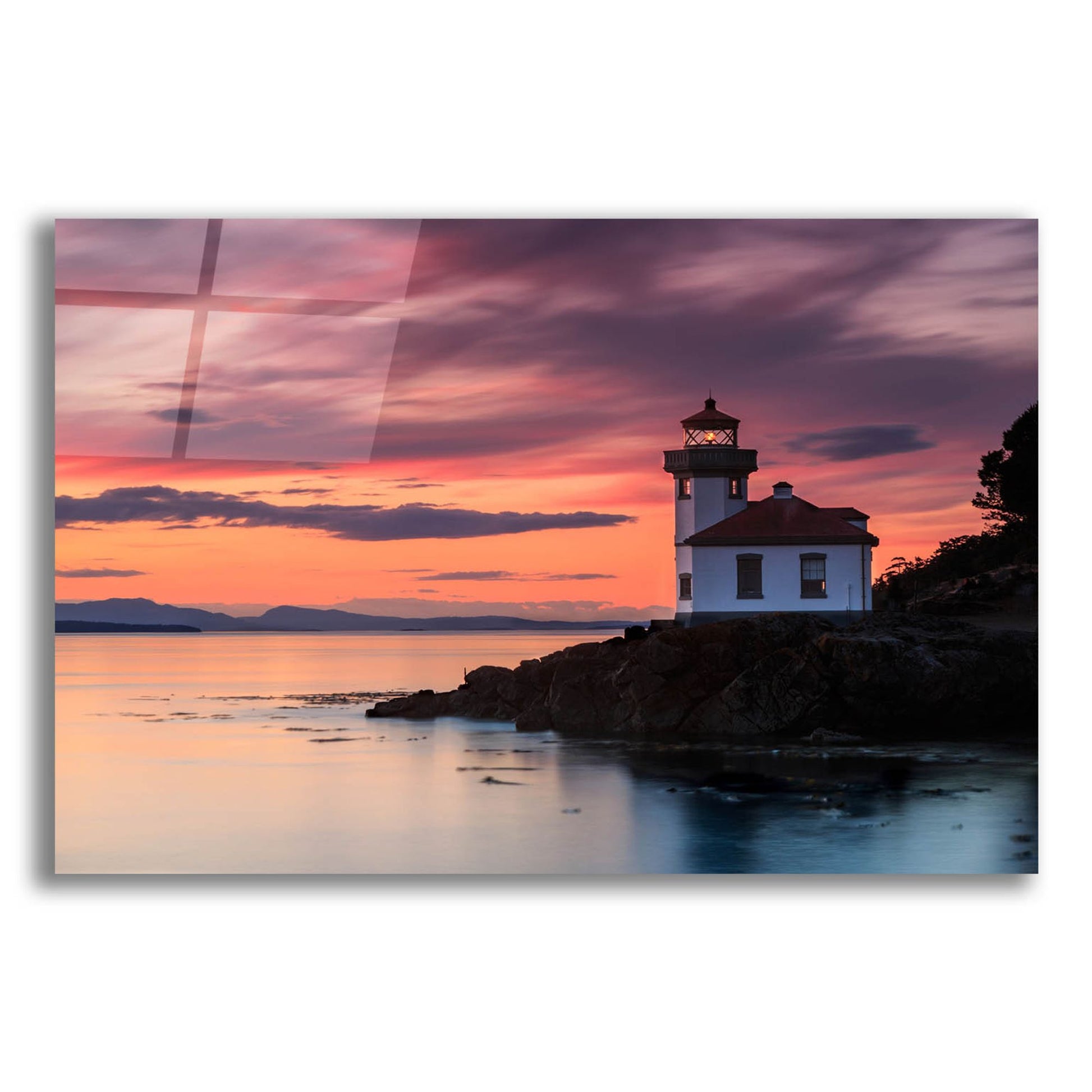 Epic Art ' Orange Sunset at Lime Kiln Lighthouse' by Shawn/Corinne Severn, Acrylic Glass Wall Art,24x16