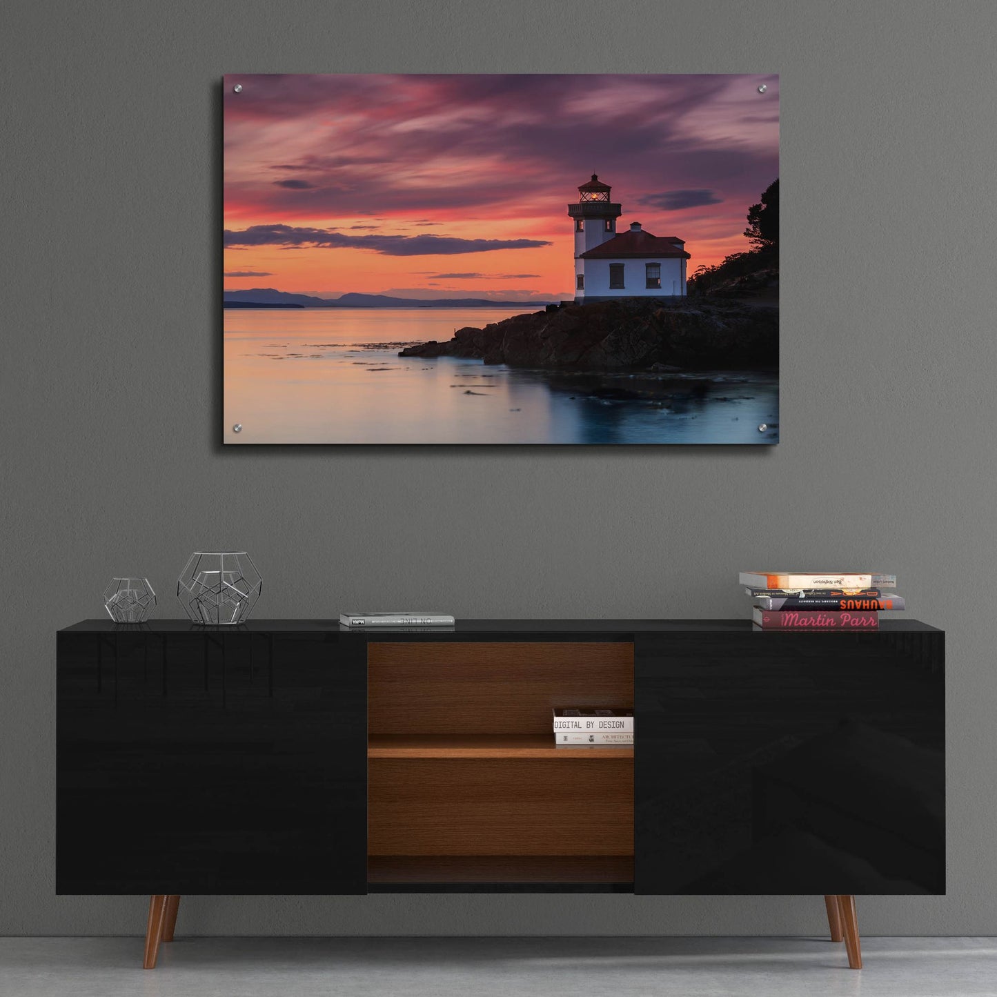 Epic Art ' Orange Sunset at Lime Kiln Lighthouse' by Shawn/Corinne Severn, Acrylic Glass Wall Art,36x24