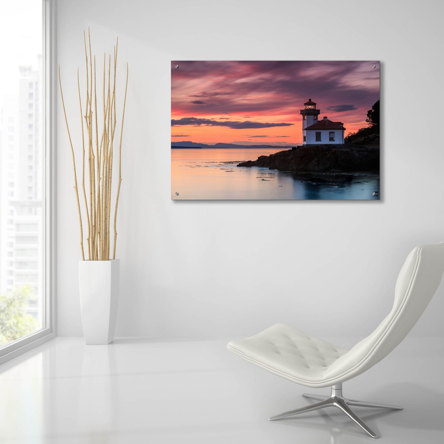 Epic Art ' Orange Sunset at Lime Kiln Lighthouse' by Shawn/Corinne Severn, Acrylic Glass Wall Art,36x24