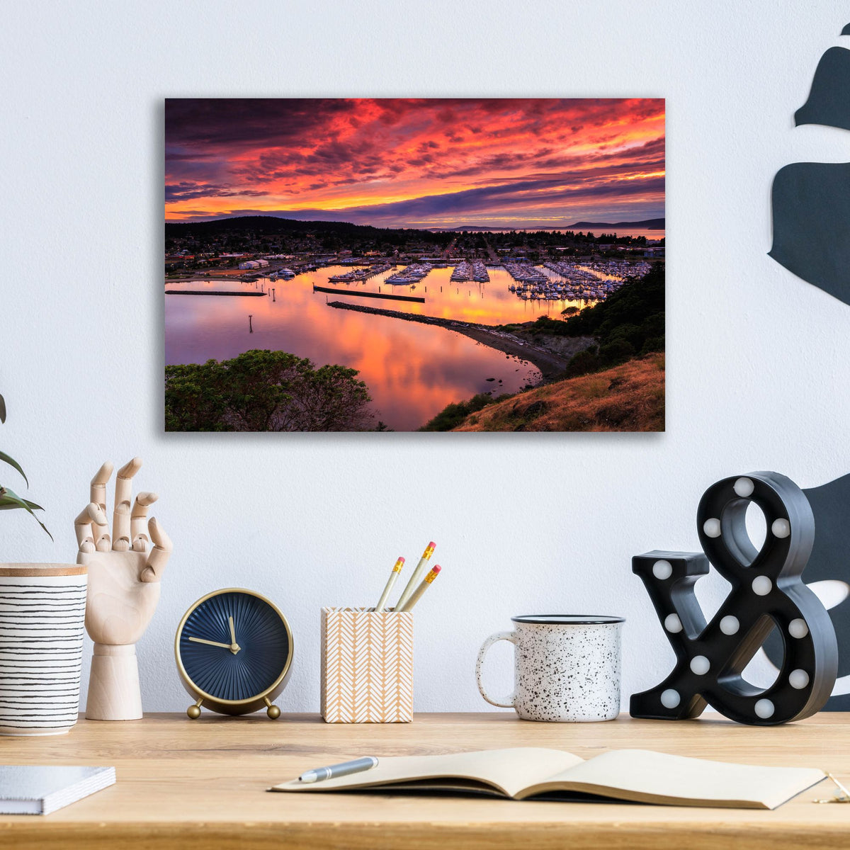 Epic Art ' Red Sunset Over Harbor' by Shawn/Corinne Severn, Acrylic Glass Wall Art,16x12