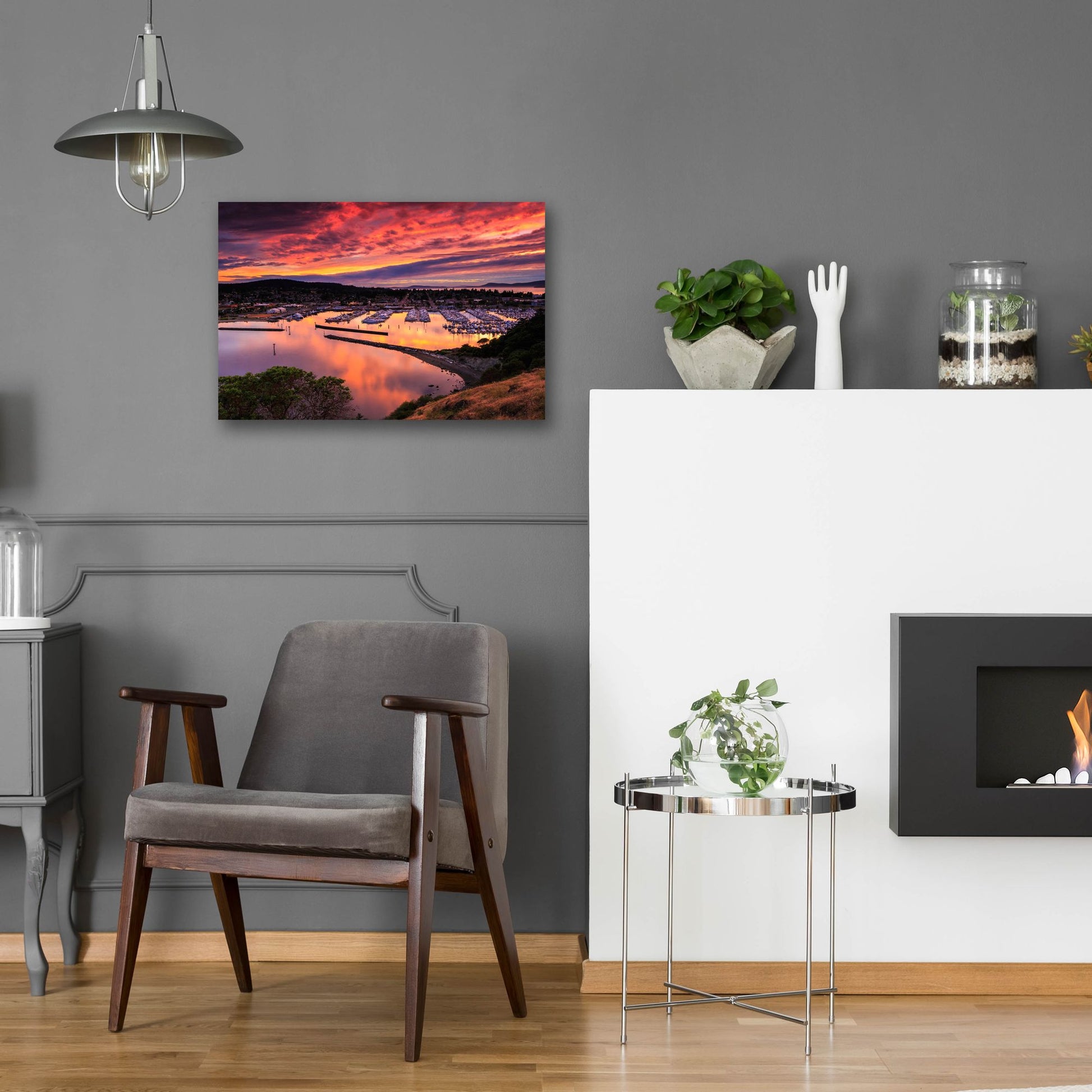 Epic Art ' Red Sunset Over Harbor' by Shawn/Corinne Severn, Acrylic Glass Wall Art,24x16