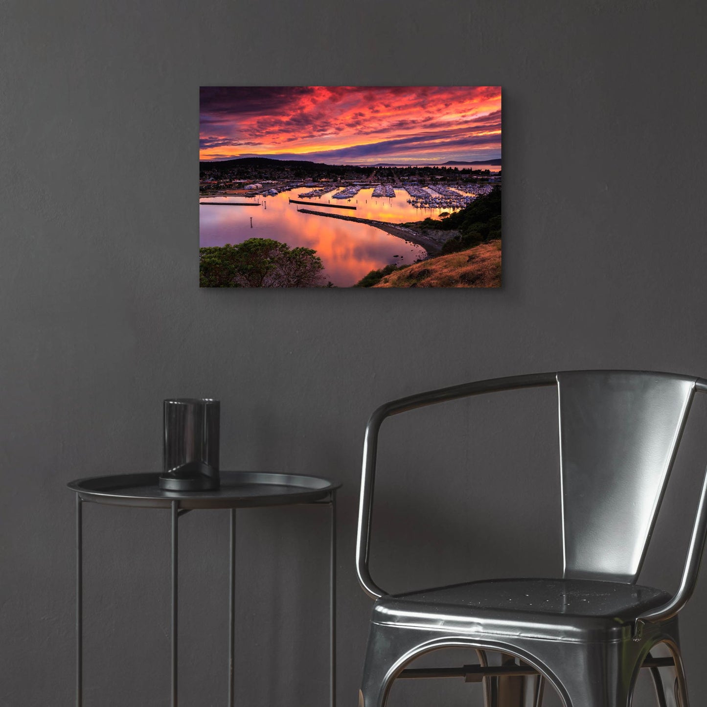 Epic Art ' Red Sunset Over Harbor' by Shawn/Corinne Severn, Acrylic Glass Wall Art,24x16