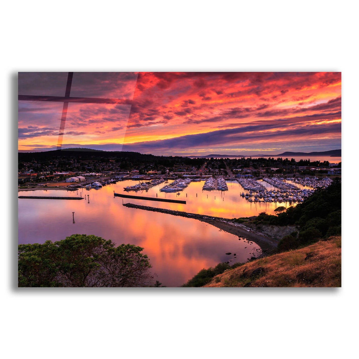 Epic Art ' Red Sunset Over Harbor' by Shawn/Corinne Severn, Acrylic Glass Wall Art,24x16