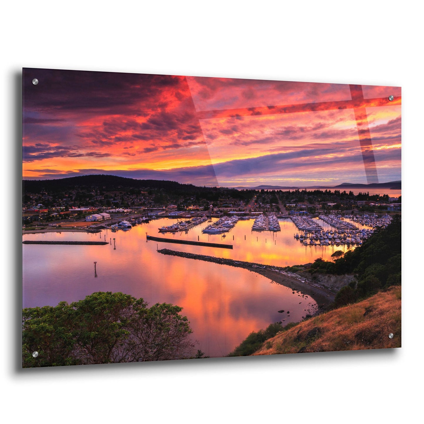 Epic Art ' Red Sunset Over Harbor' by Shawn/Corinne Severn, Acrylic Glass Wall Art,36x24