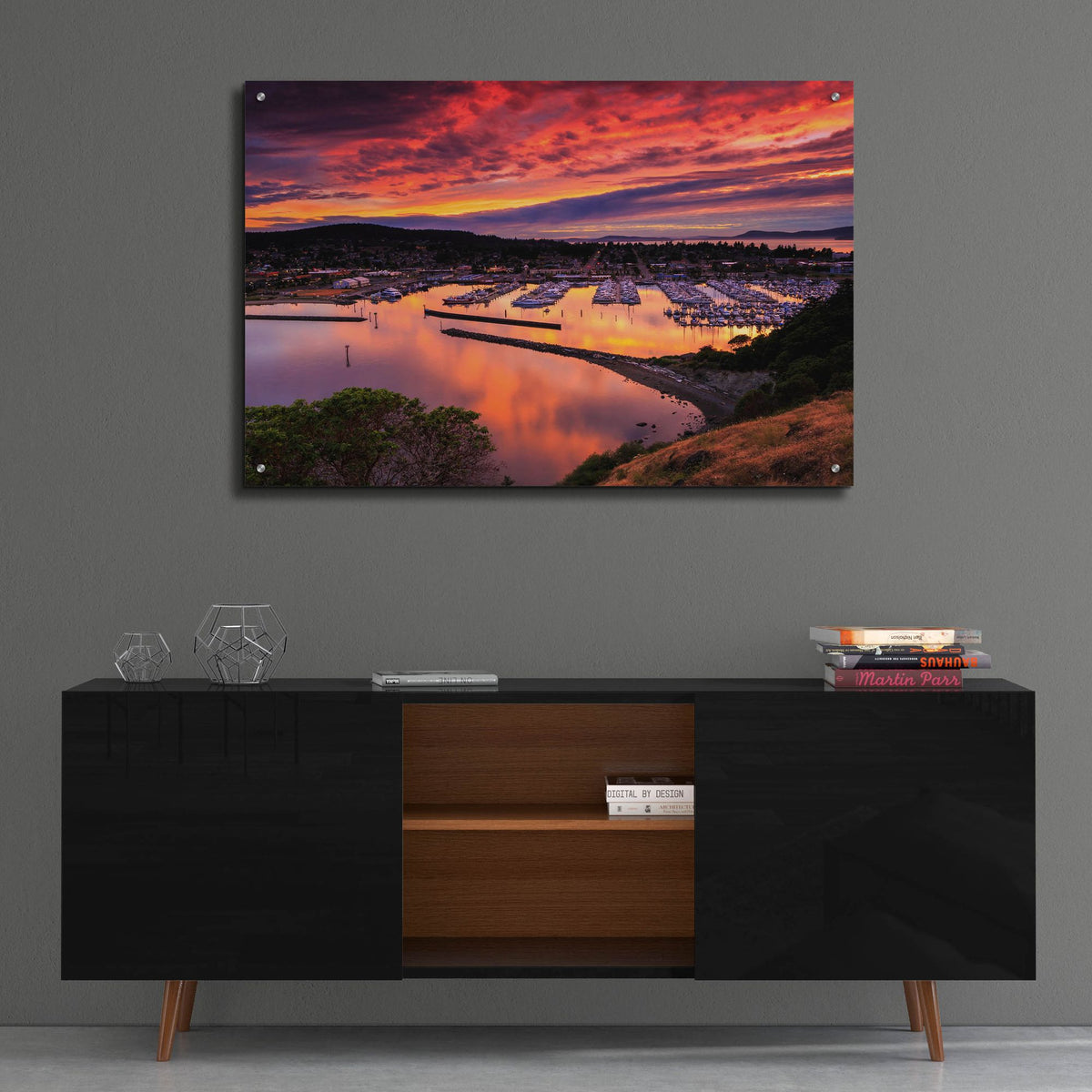 Epic Art ' Red Sunset Over Harbor' by Shawn/Corinne Severn, Acrylic Glass Wall Art,36x24