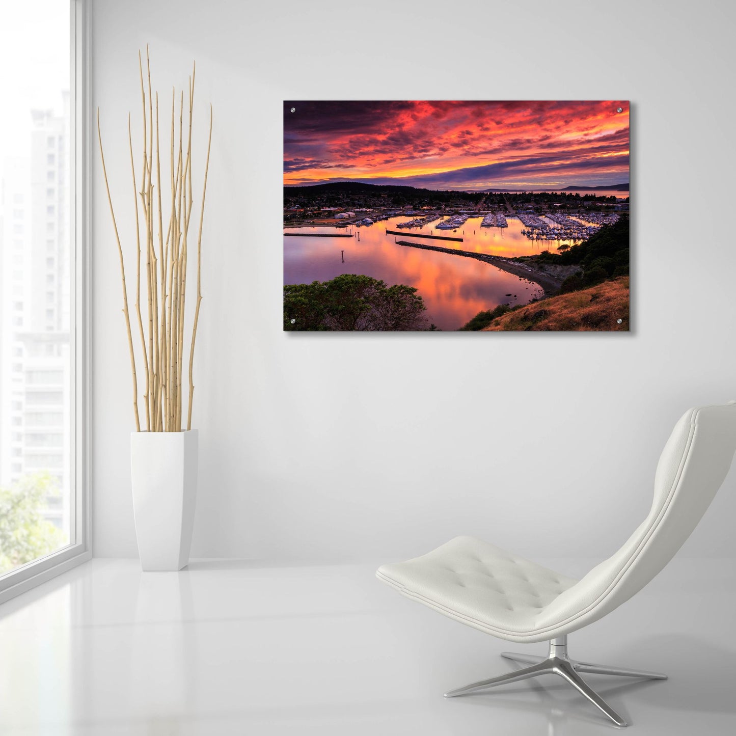 Epic Art ' Red Sunset Over Harbor' by Shawn/Corinne Severn, Acrylic Glass Wall Art,36x24