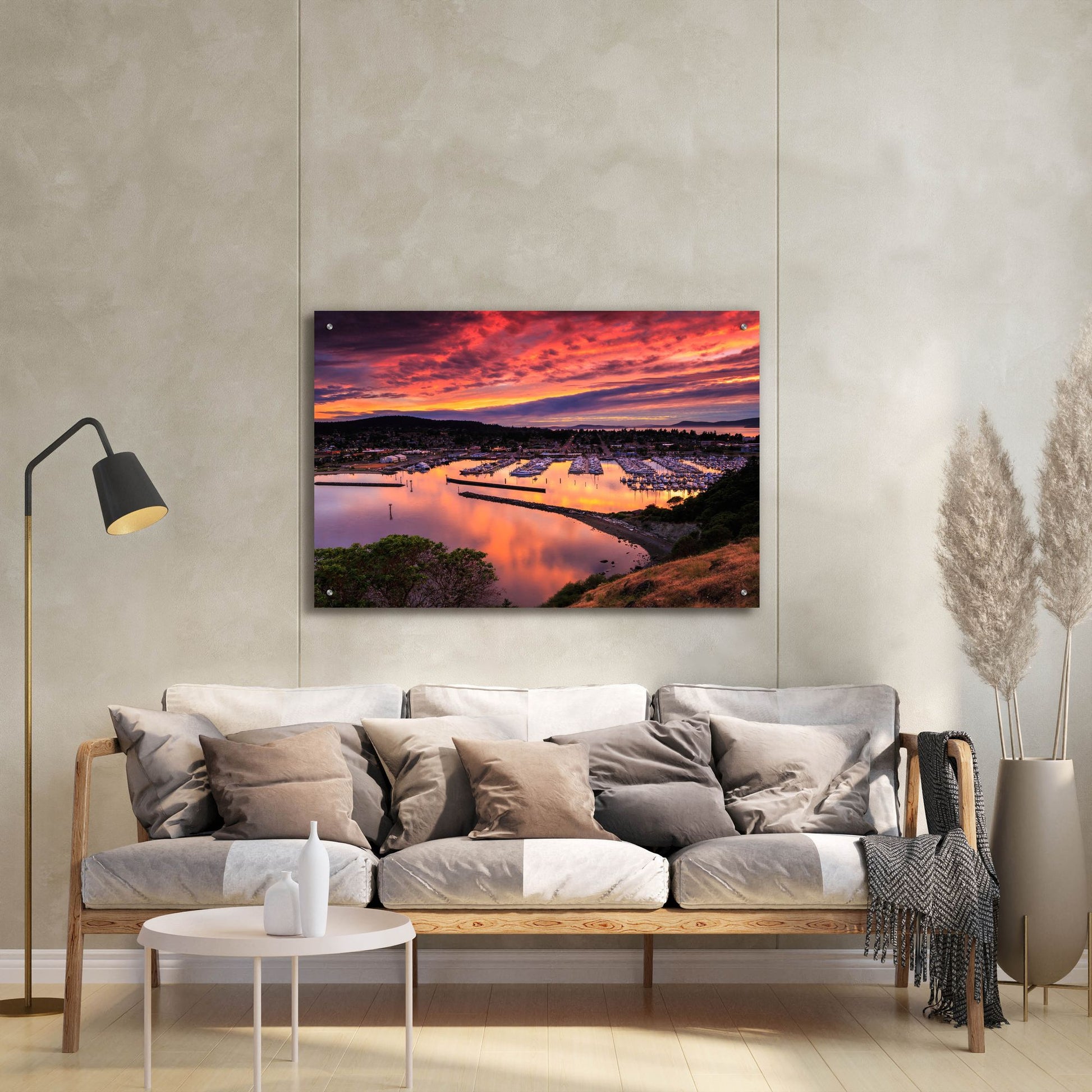 Epic Art ' Red Sunset Over Harbor' by Shawn/Corinne Severn, Acrylic Glass Wall Art,36x24