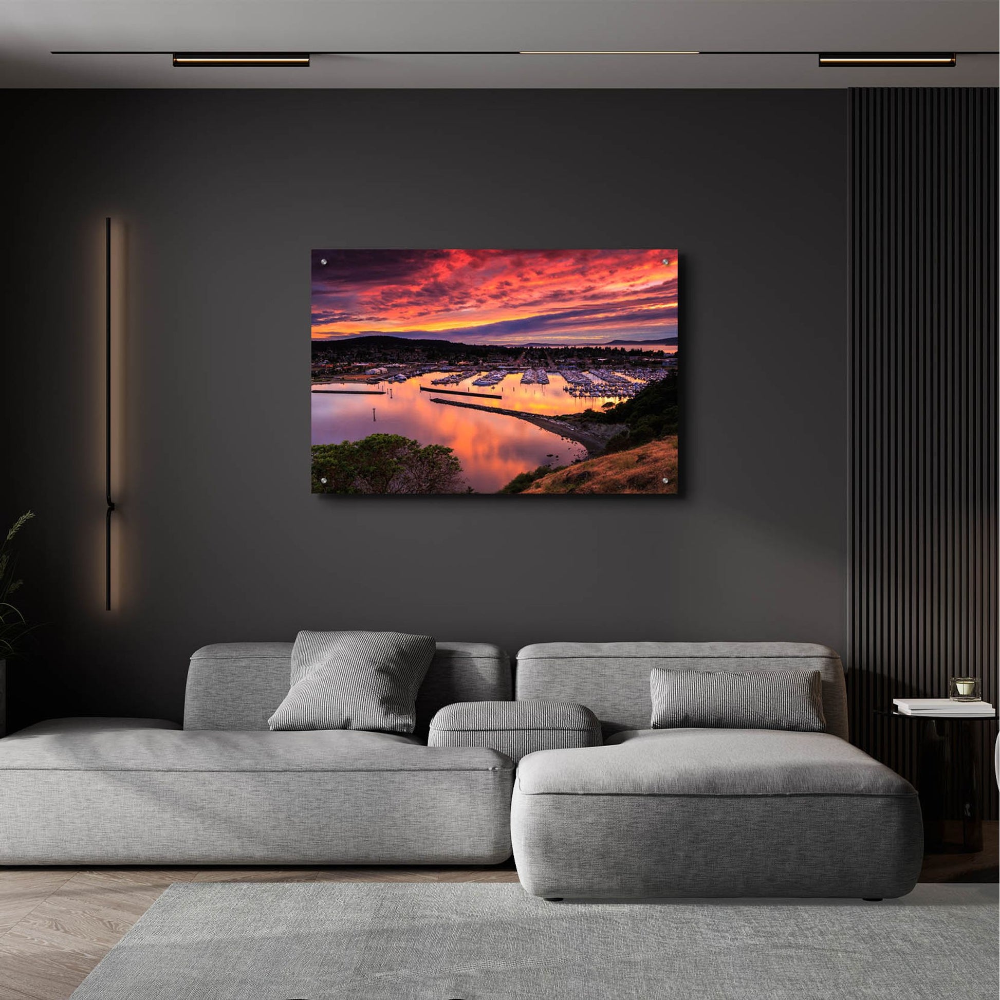 Epic Art ' Red Sunset Over Harbor' by Shawn/Corinne Severn, Acrylic Glass Wall Art,36x24