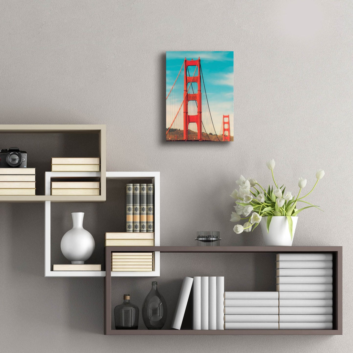 Epic Art ' Golden Gate in The Morning' by Sonja Quintero, Acrylic Glass Wall Art,12x16