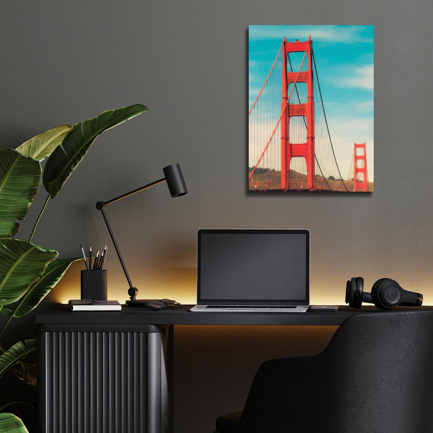 Epic Art ' Golden Gate in The Morning' by Sonja Quintero, Acrylic Glass Wall Art,12x16