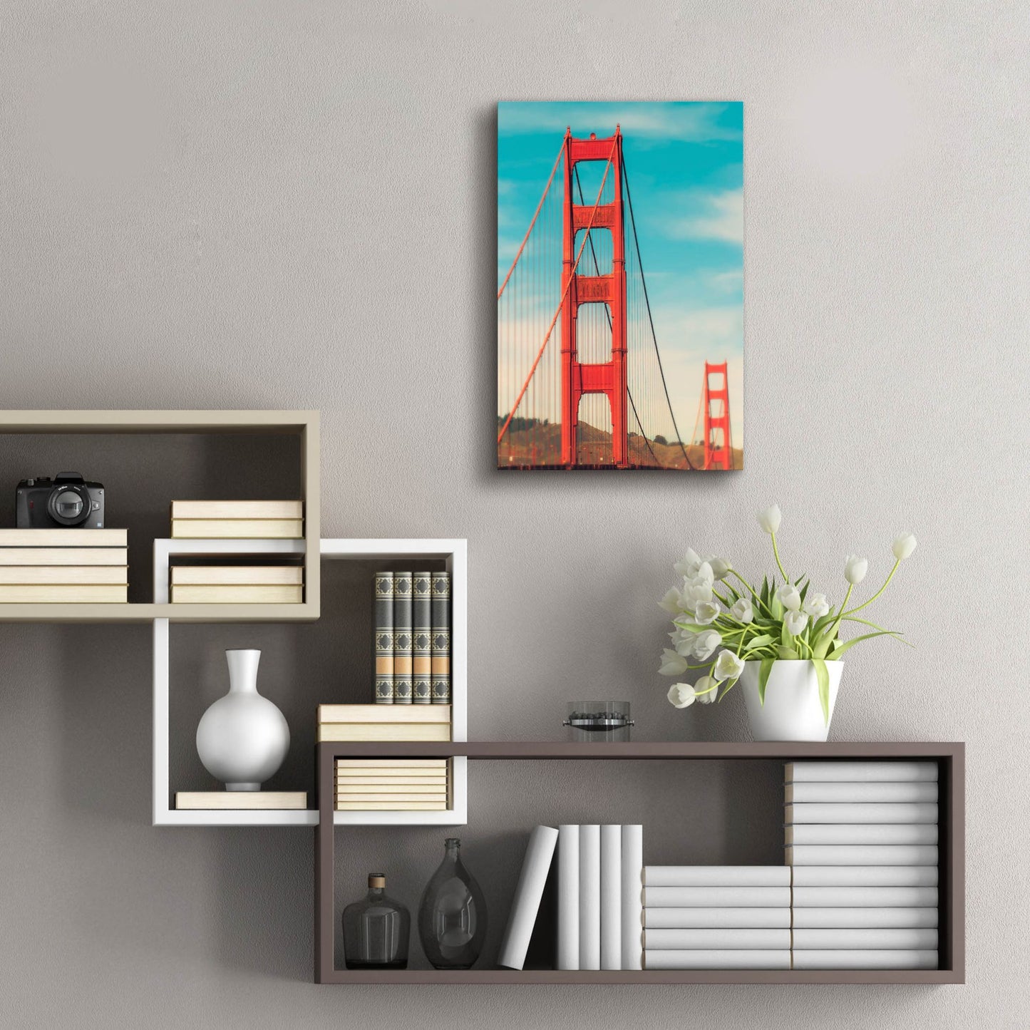 Epic Art ' Golden Gate in The Morning' by Sonja Quintero, Acrylic Glass Wall Art,16x24