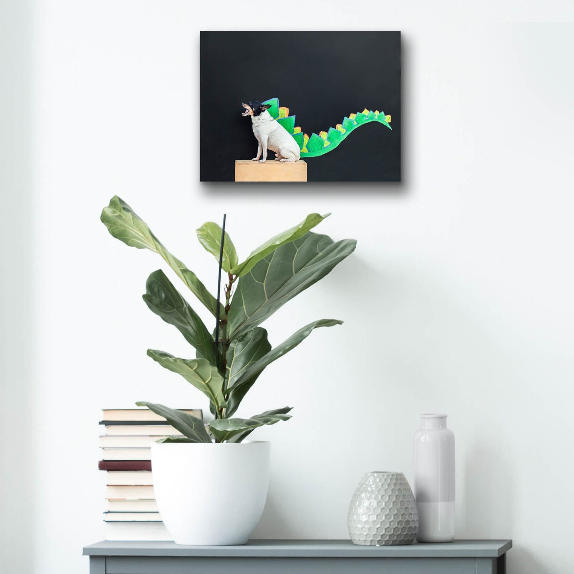 Epic Art ' Dino Dog' by Susan Sabo, Acrylic Glass Wall Art,16x12