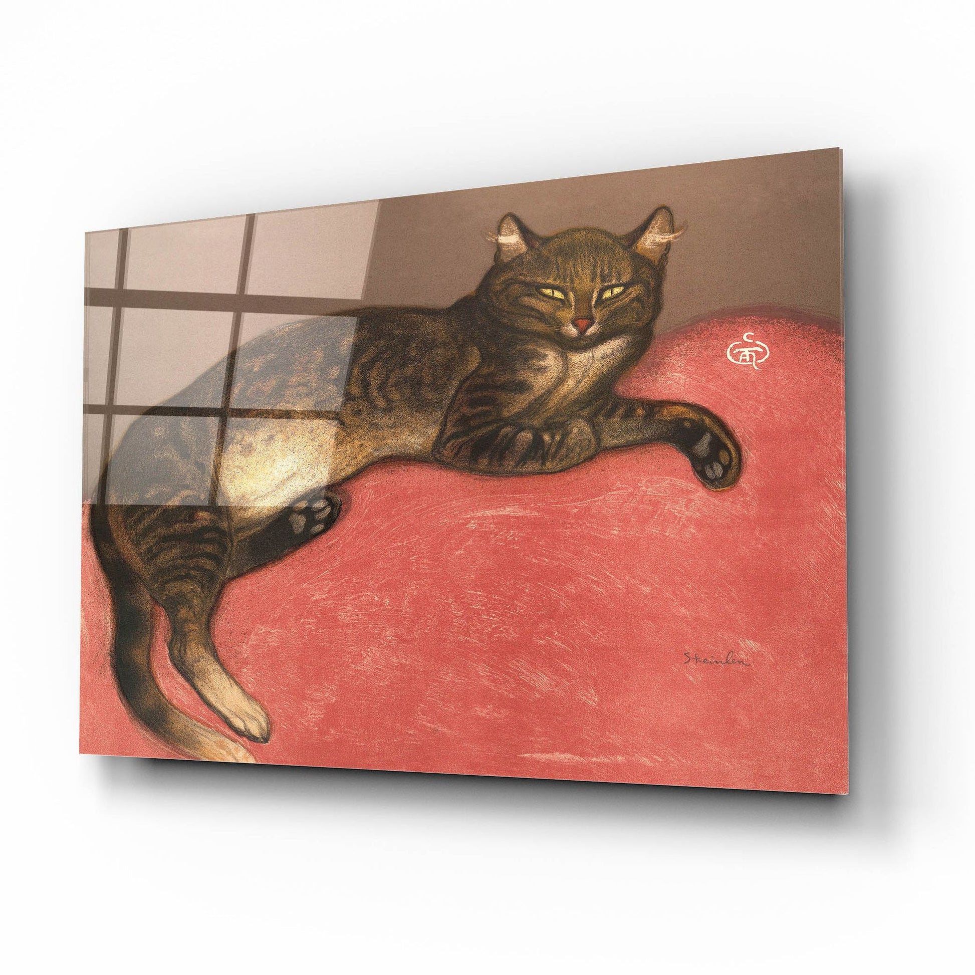 Epic Art ' Cat on a Cushion' by Theophile Alexandre Steinlen, Acrylic Glass Wall Art,16x12