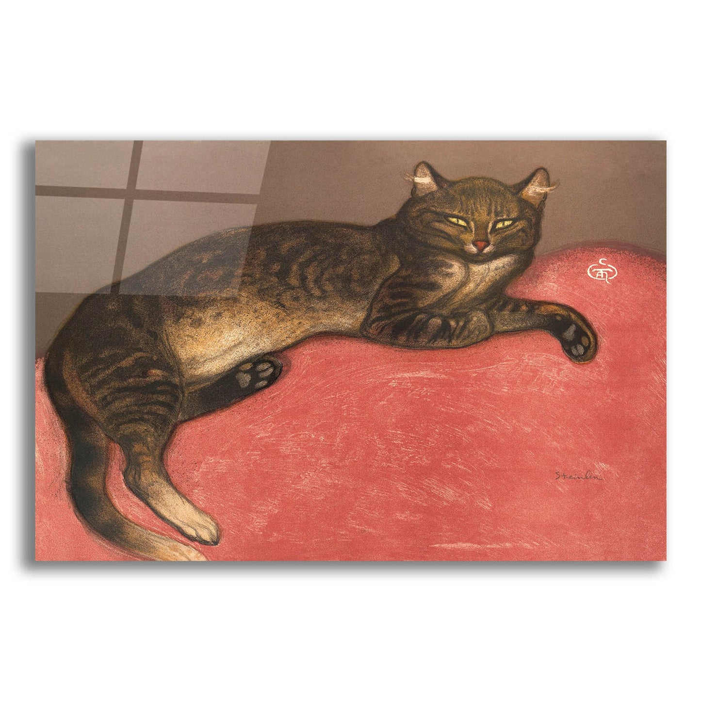 Epic Art ' Cat on a Cushion' by Theophile Alexandre Steinlen, Acrylic Glass Wall Art,24x16