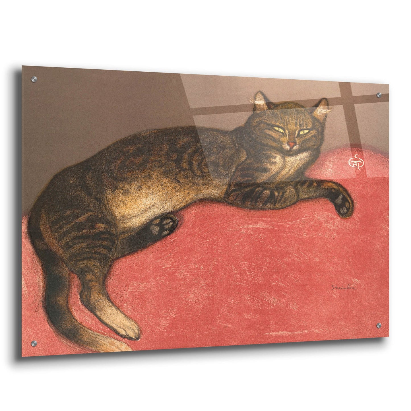 Epic Art ' Cat on a Cushion' by Theophile Alexandre Steinlen, Acrylic Glass Wall Art,36x24