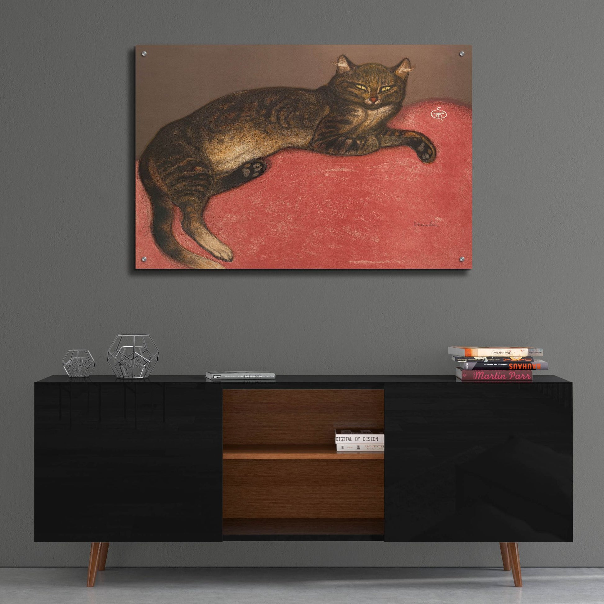 Epic Art ' Cat on a Cushion' by Theophile Alexandre Steinlen, Acrylic Glass Wall Art,36x24