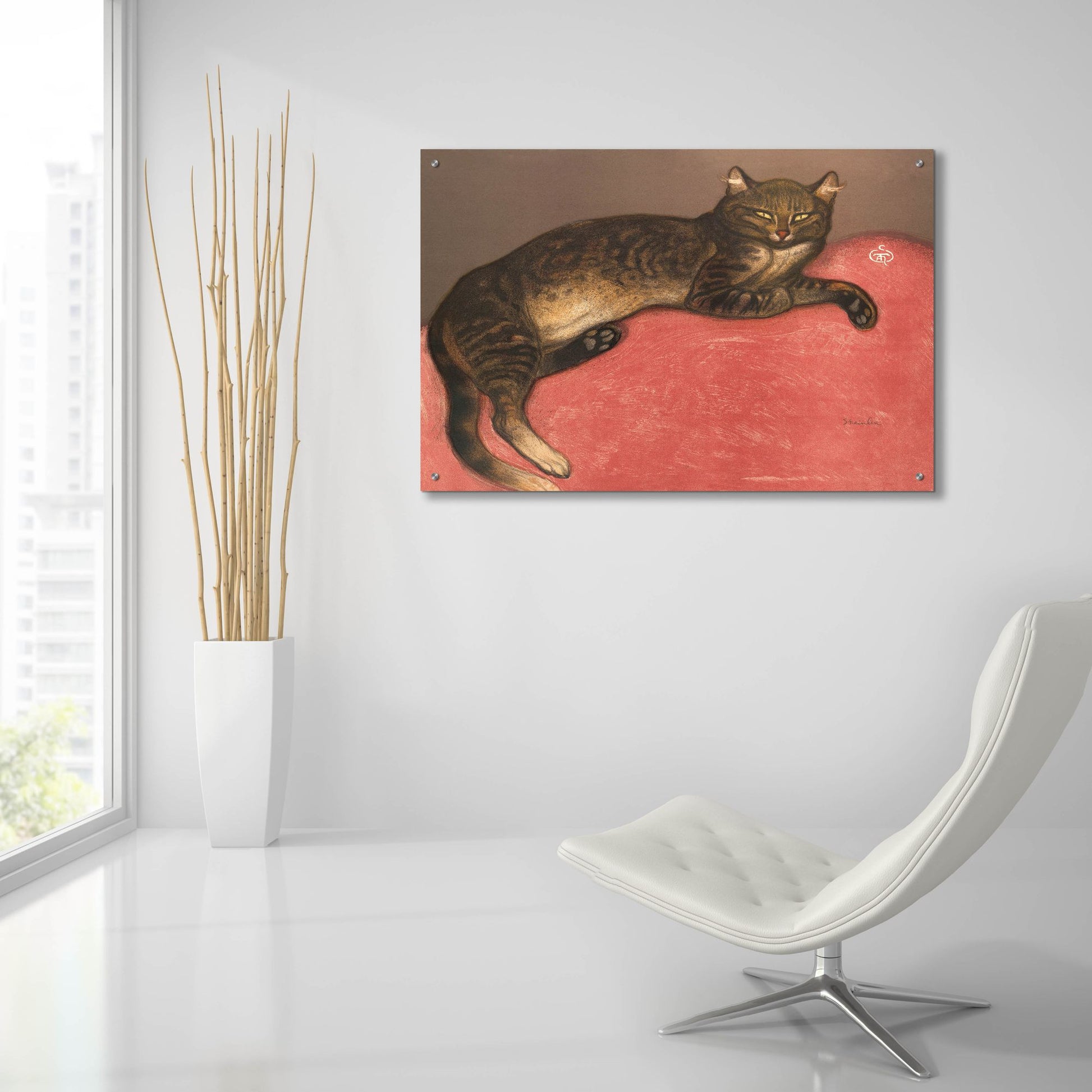 Epic Art ' Cat on a Cushion' by Theophile Alexandre Steinlen, Acrylic Glass Wall Art,36x24