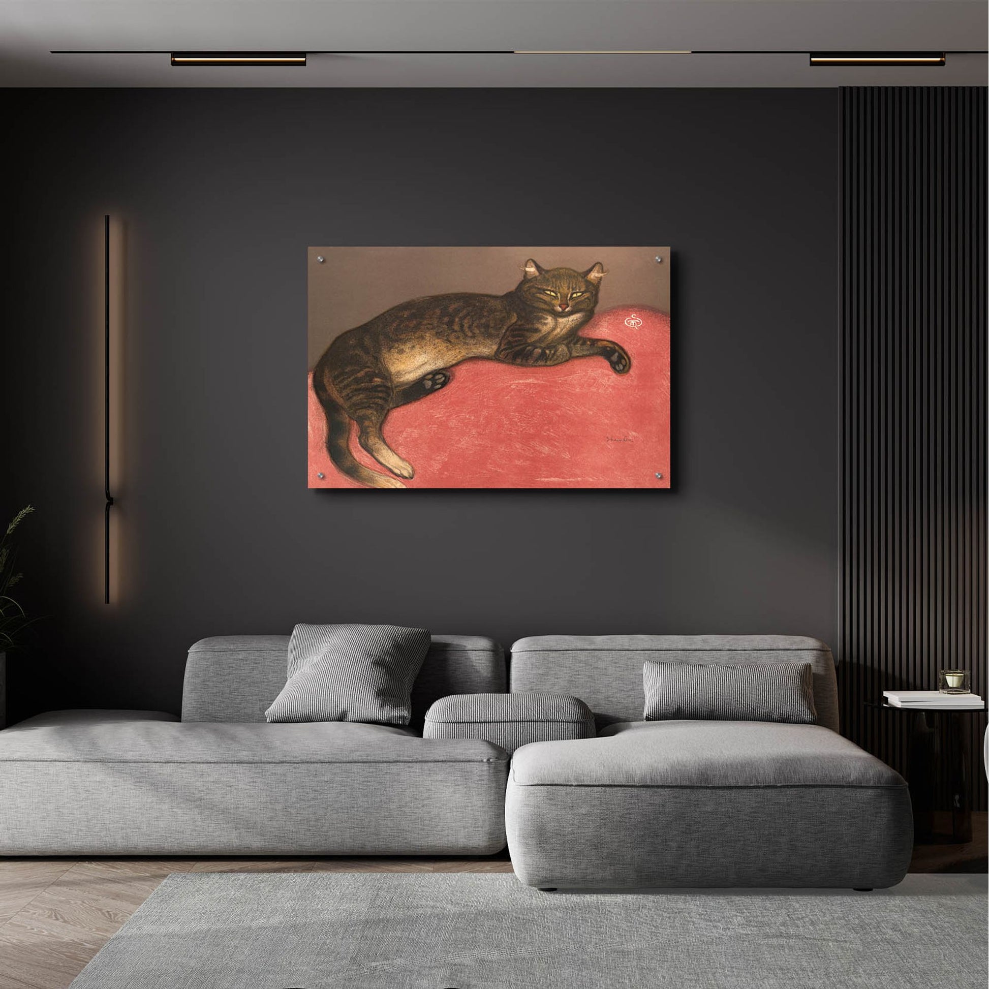 Epic Art ' Cat on a Cushion' by Theophile Alexandre Steinlen, Acrylic Glass Wall Art,36x24