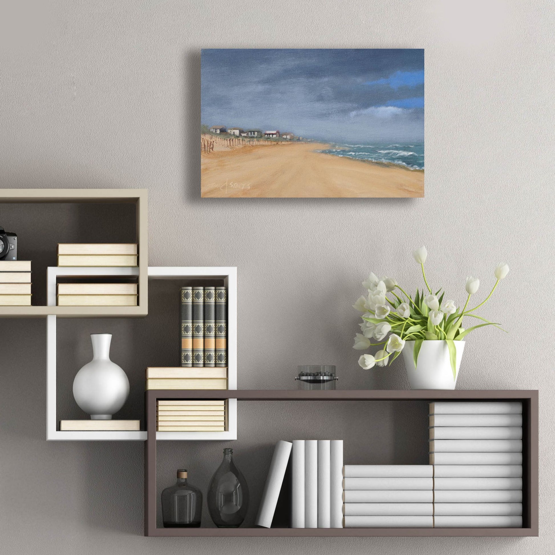 Epic Art ' Beach Houses and Surf' by Thomas Stotts, Acrylic Glass Wall Art,24x16