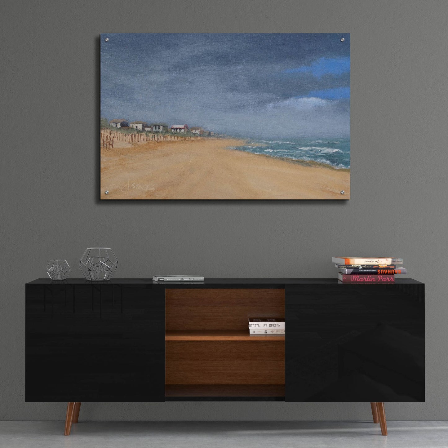 Epic Art ' Beach Houses and Surf' by Thomas Stotts, Acrylic Glass Wall Art,36x24