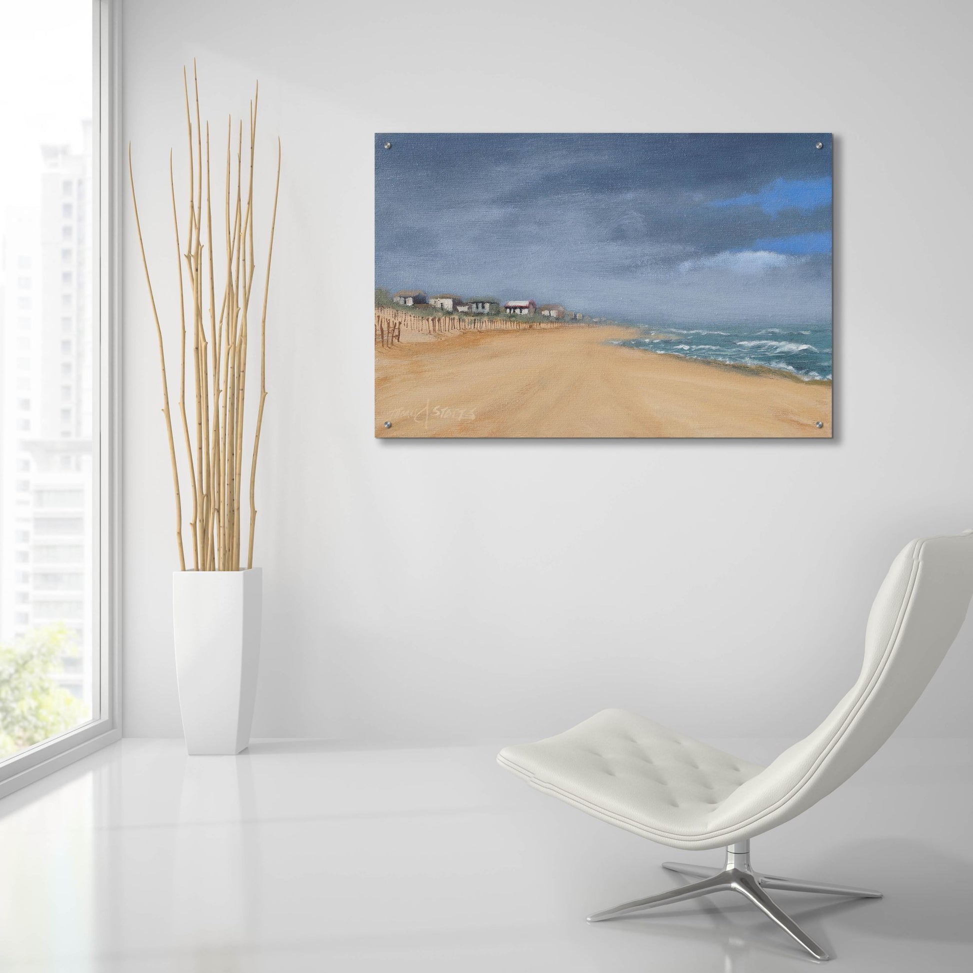 Epic Art ' Beach Houses and Surf' by Thomas Stotts, Acrylic Glass Wall Art,36x24