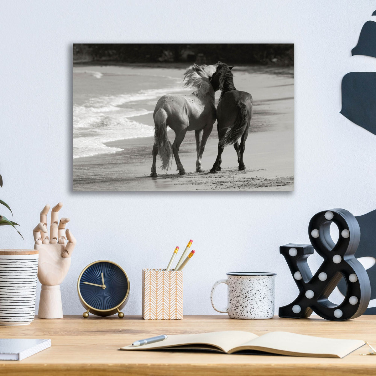 Epic Art ' Young Mustangs on Beach' by Traer Scott, Acrylic Glass Wall Art,16x12