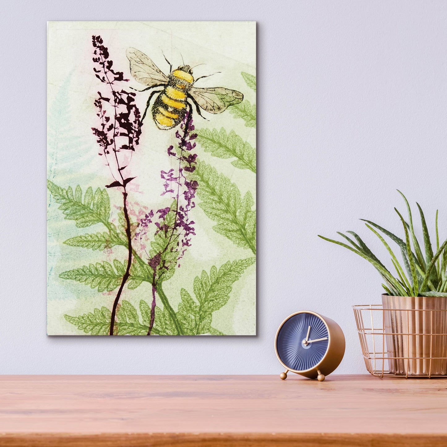 Epic Art ' Bees Amongst the Liriope' by Trudy Rice, Acrylic Glass Wall Art,12x16