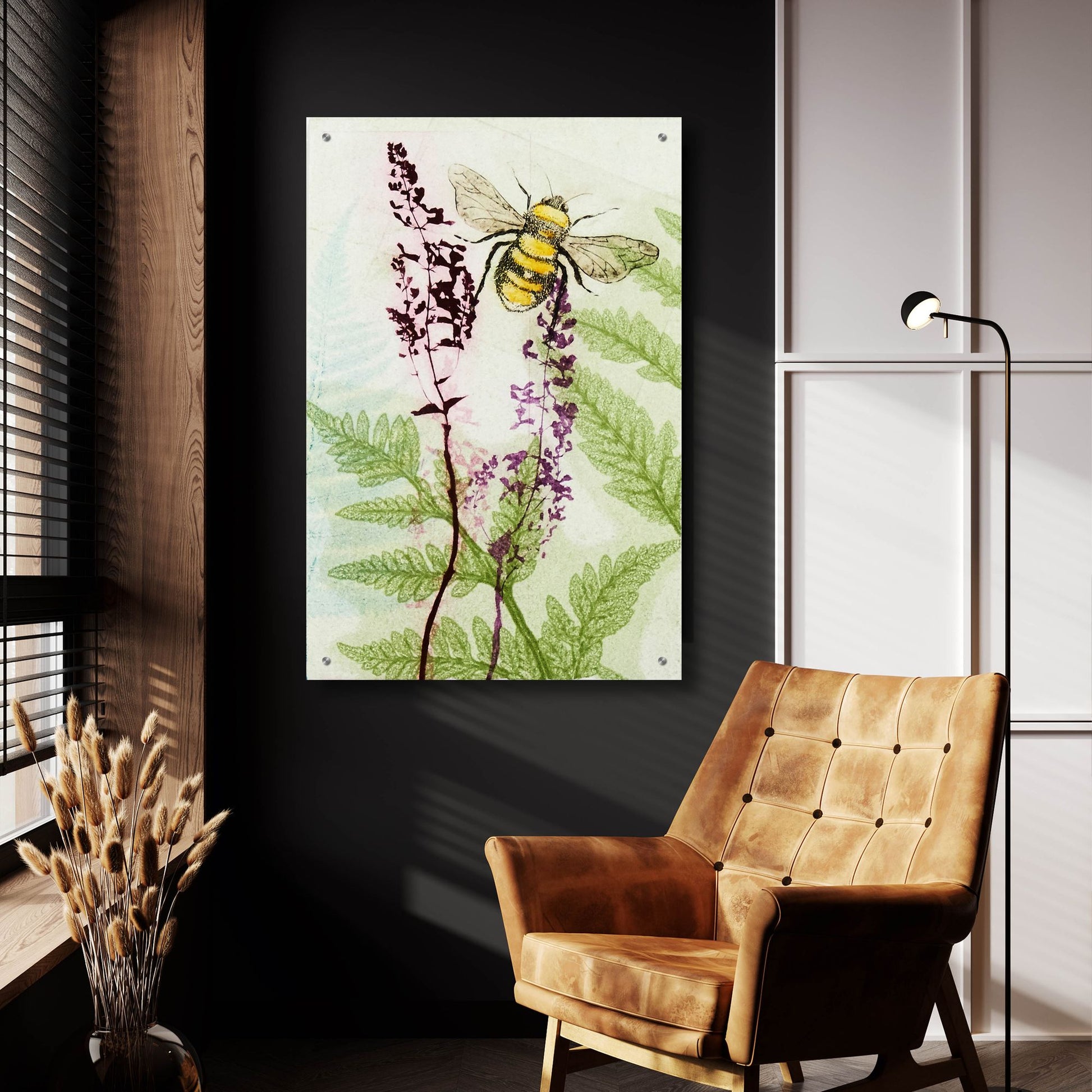 Epic Art ' Bees Amongst the Liriope' by Trudy Rice, Acrylic Glass Wall Art,24x36