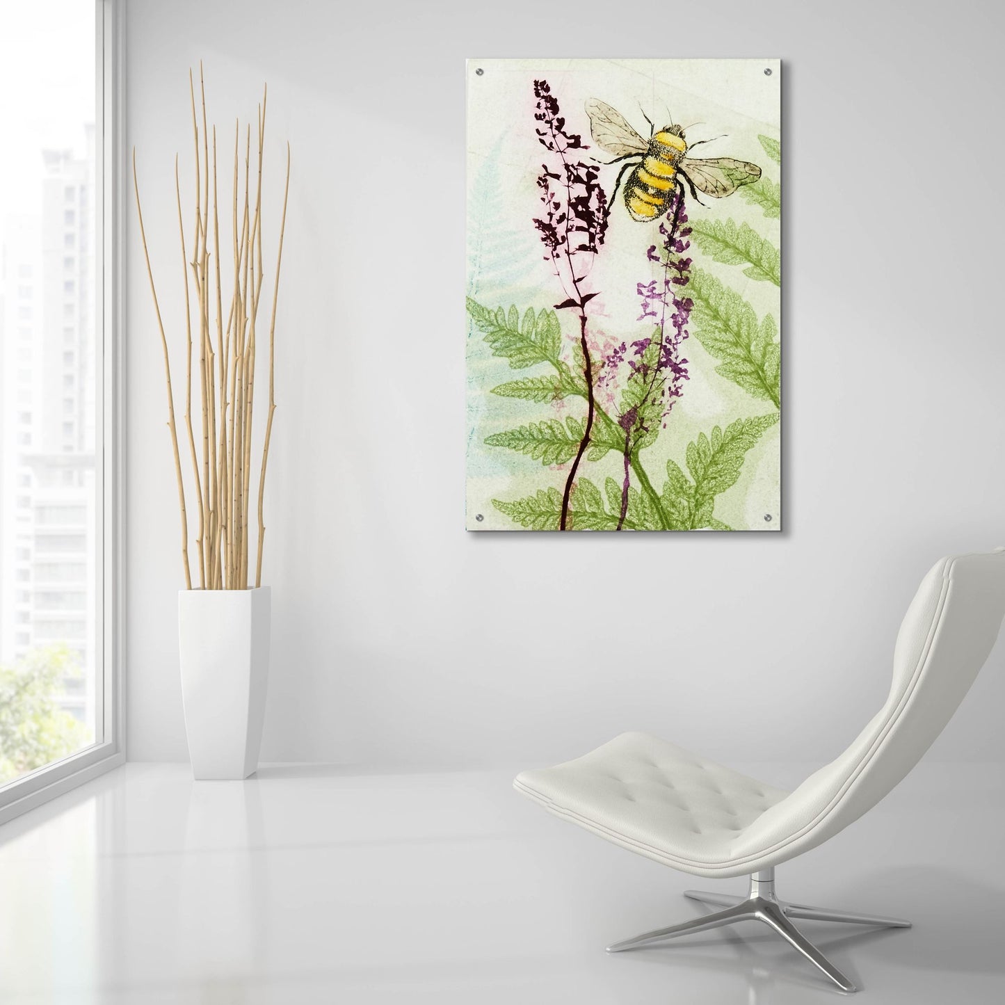 Epic Art ' Bees Amongst the Liriope' by Trudy Rice, Acrylic Glass Wall Art,24x36