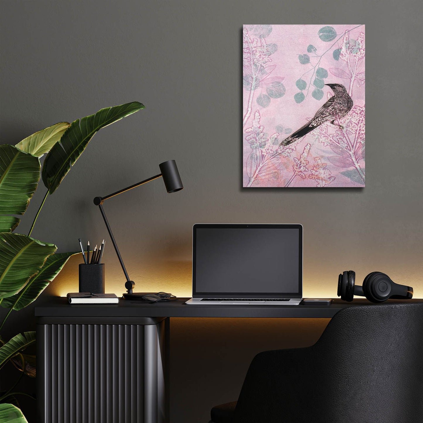 Epic Art ' Dusk Wattlebird in Pink' by Trudy Rice, Acrylic Glass Wall Art,12x16