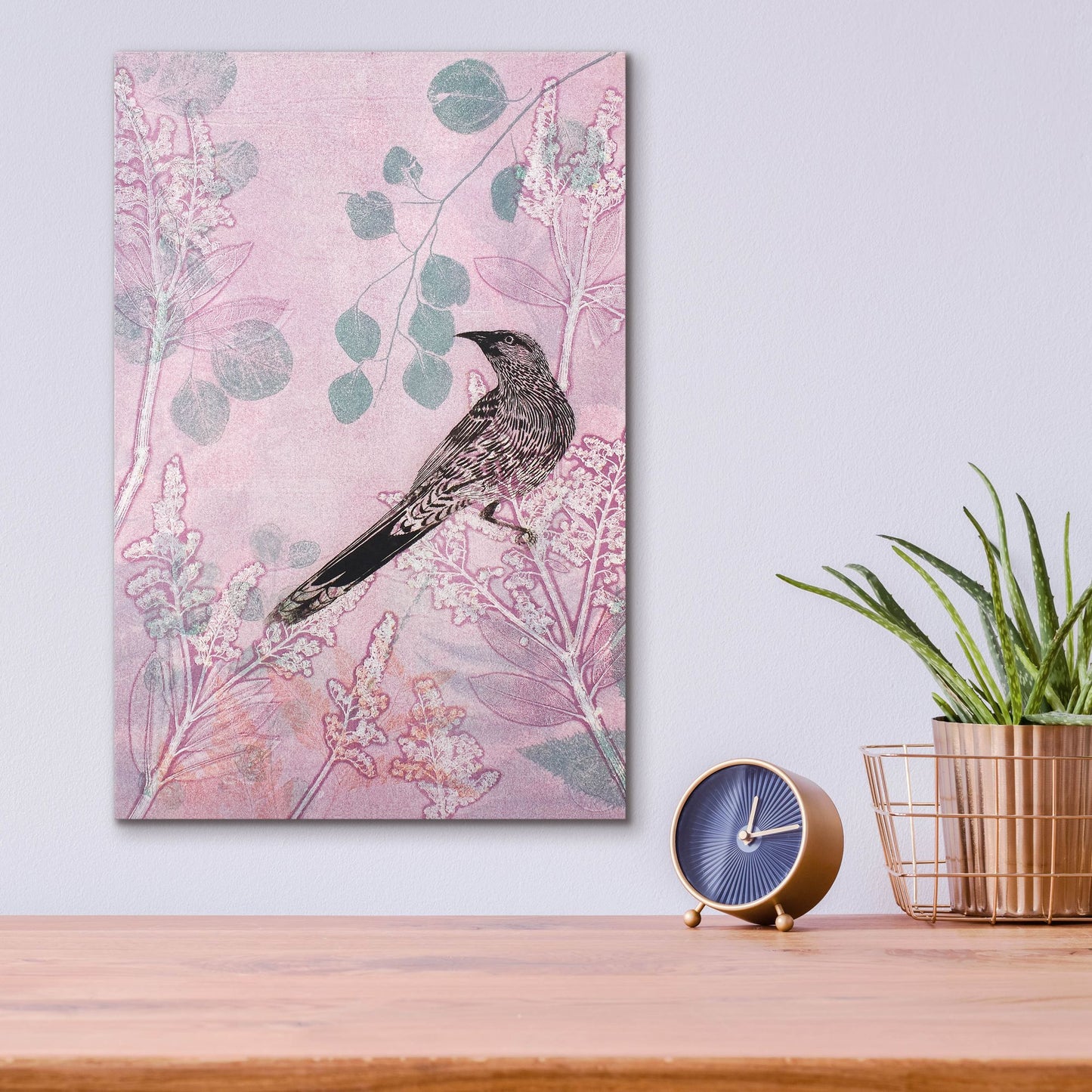 Epic Art ' Dusk Wattlebird in Pink' by Trudy Rice, Acrylic Glass Wall Art,12x16