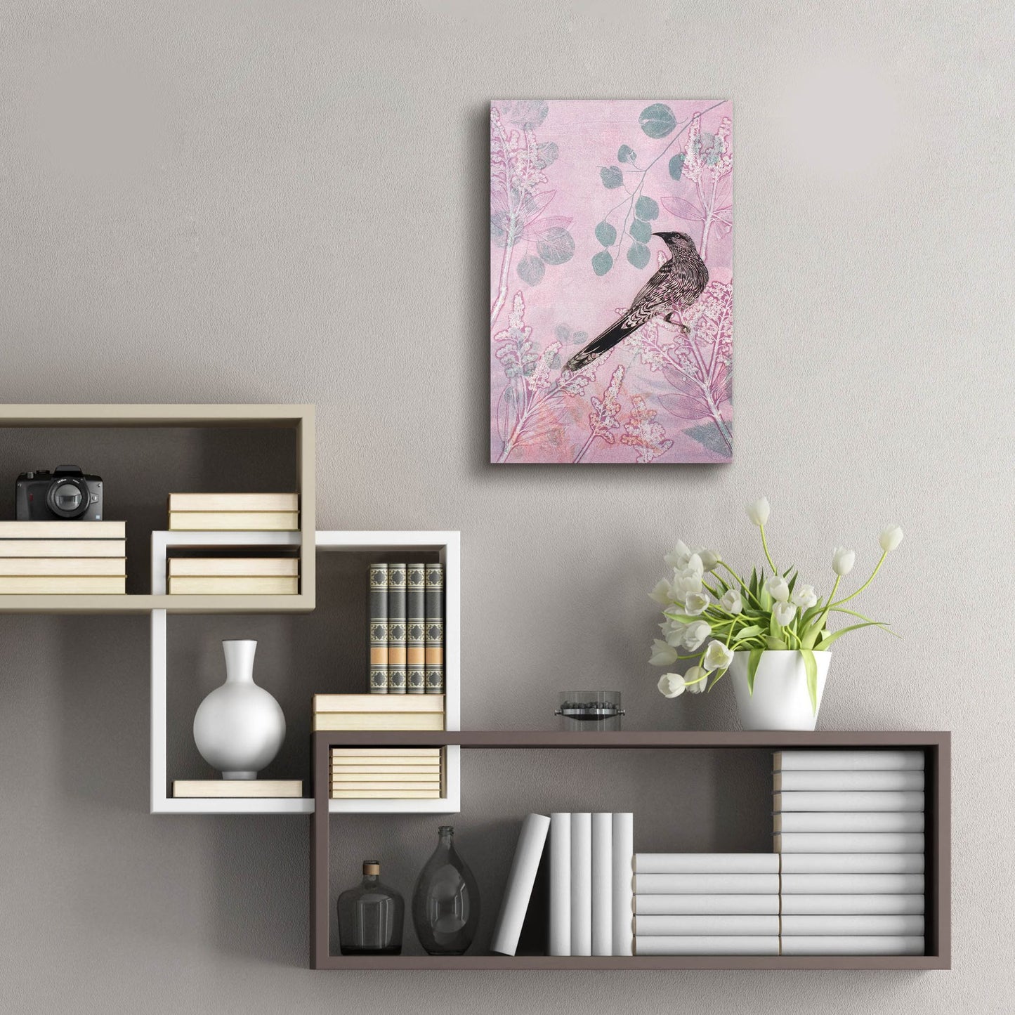 Epic Art ' Dusk Wattlebird in Pink' by Trudy Rice, Acrylic Glass Wall Art,16x24