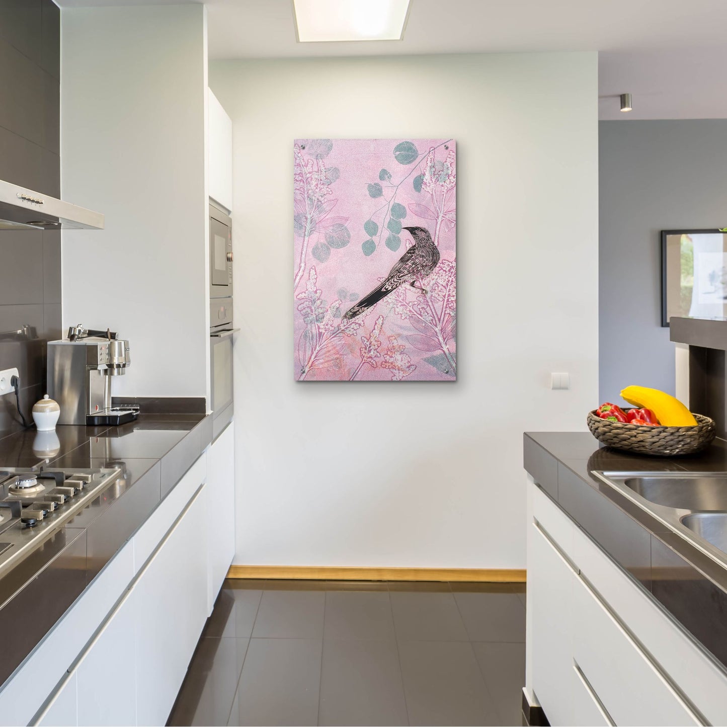 Epic Art ' Dusk Wattlebird in Pink' by Trudy Rice, Acrylic Glass Wall Art,24x36