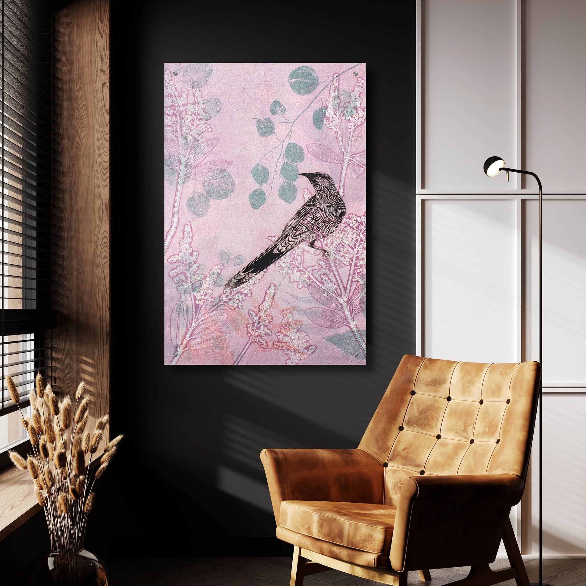 Epic Art ' Dusk Wattlebird in Pink' by Trudy Rice, Acrylic Glass Wall Art,24x36