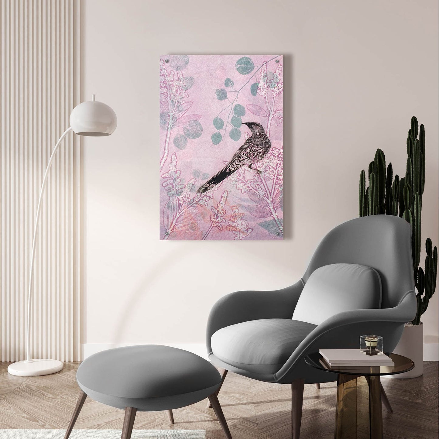 Epic Art ' Dusk Wattlebird in Pink' by Trudy Rice, Acrylic Glass Wall Art,24x36