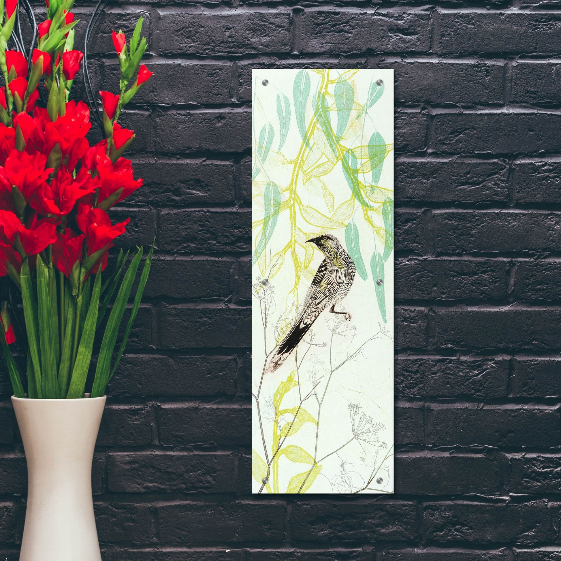 Epic Art ' Eager To Fly Wattlebird' by Trudy Rice, Acrylic Glass Wall Art,12x36