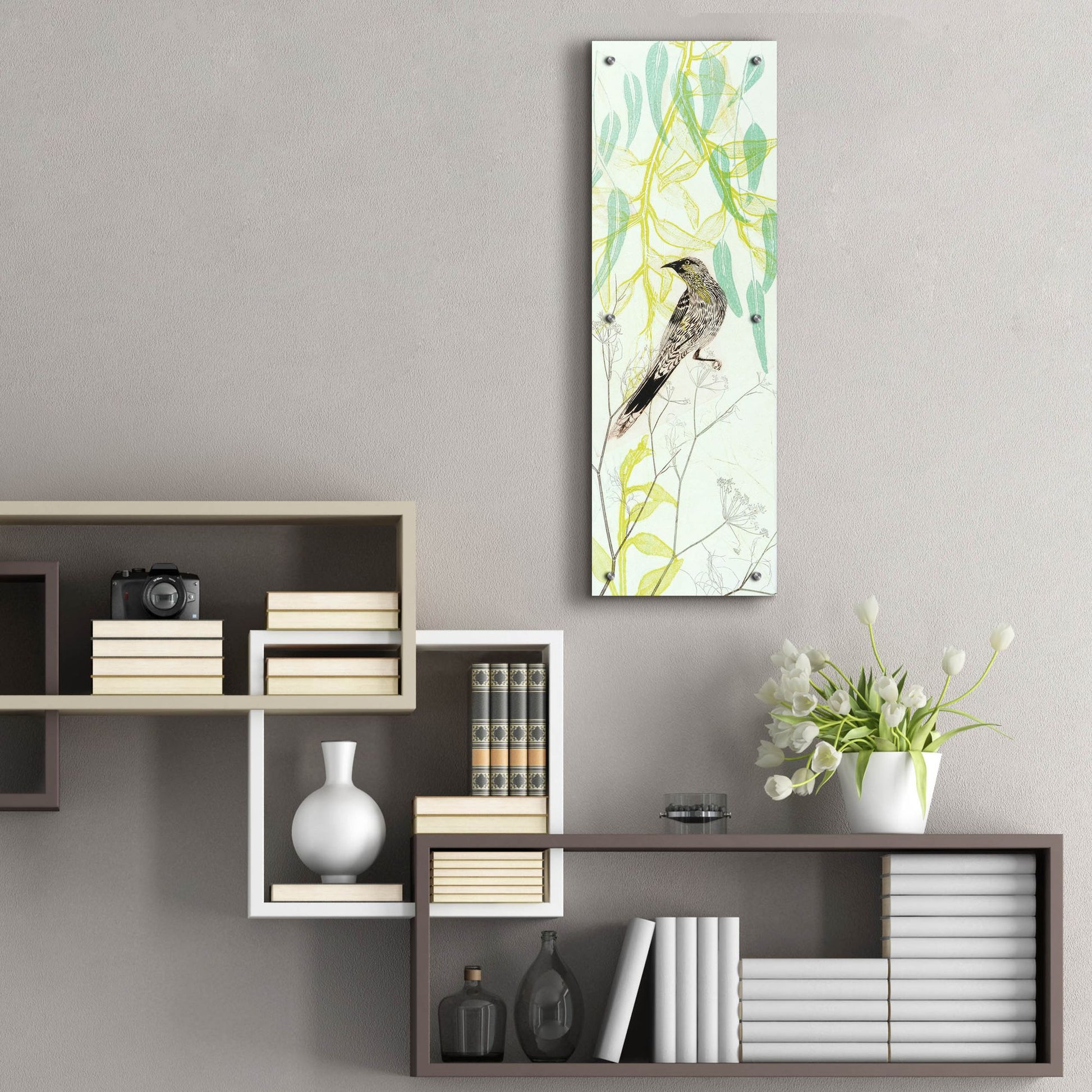 Epic Art ' Eager To Fly Wattlebird' by Trudy Rice, Acrylic Glass Wall Art,12x36